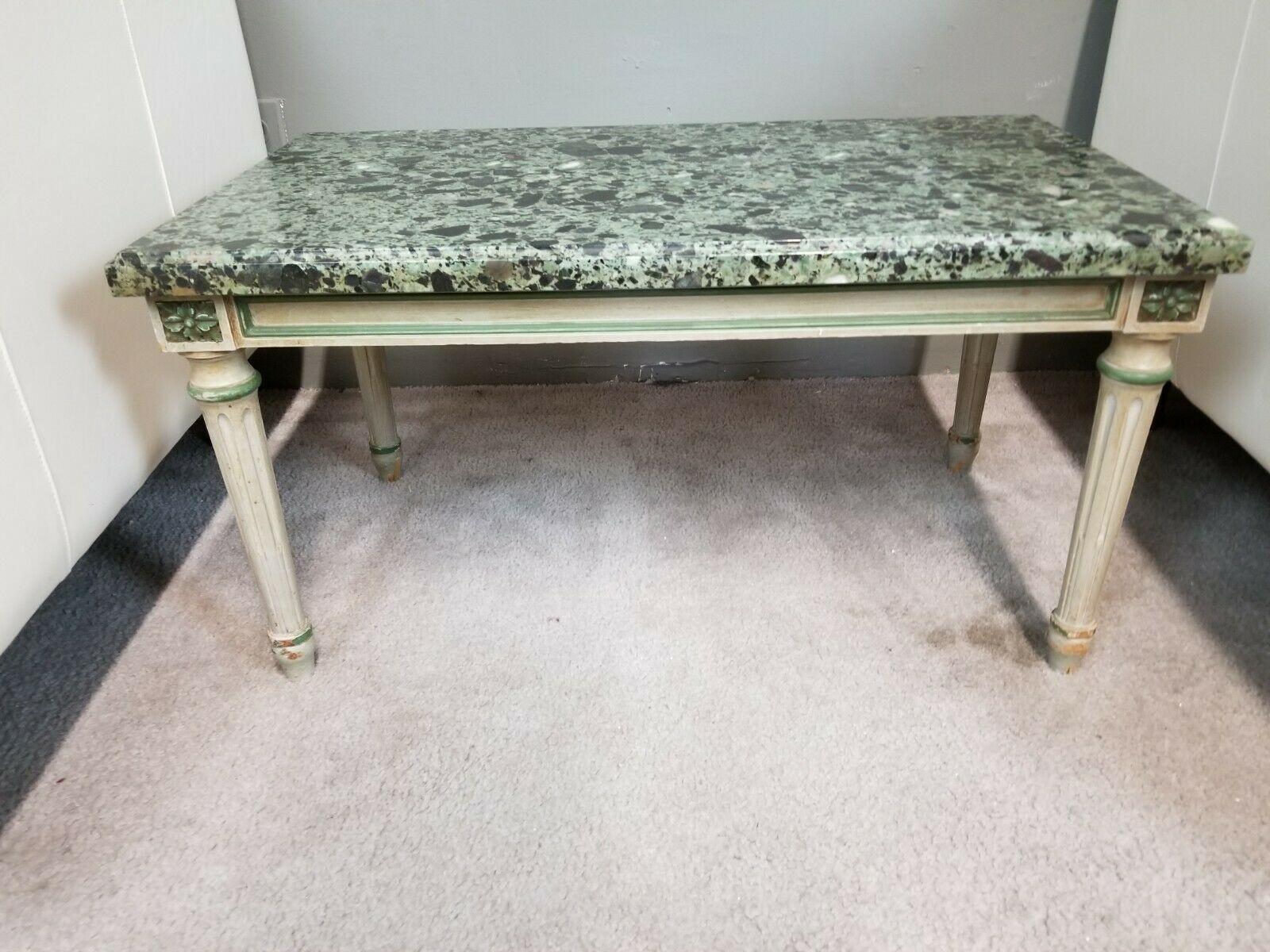 Vintage Coffee Table Wood & Marble Bench In Good Condition For Sale In Lake Worth, FL