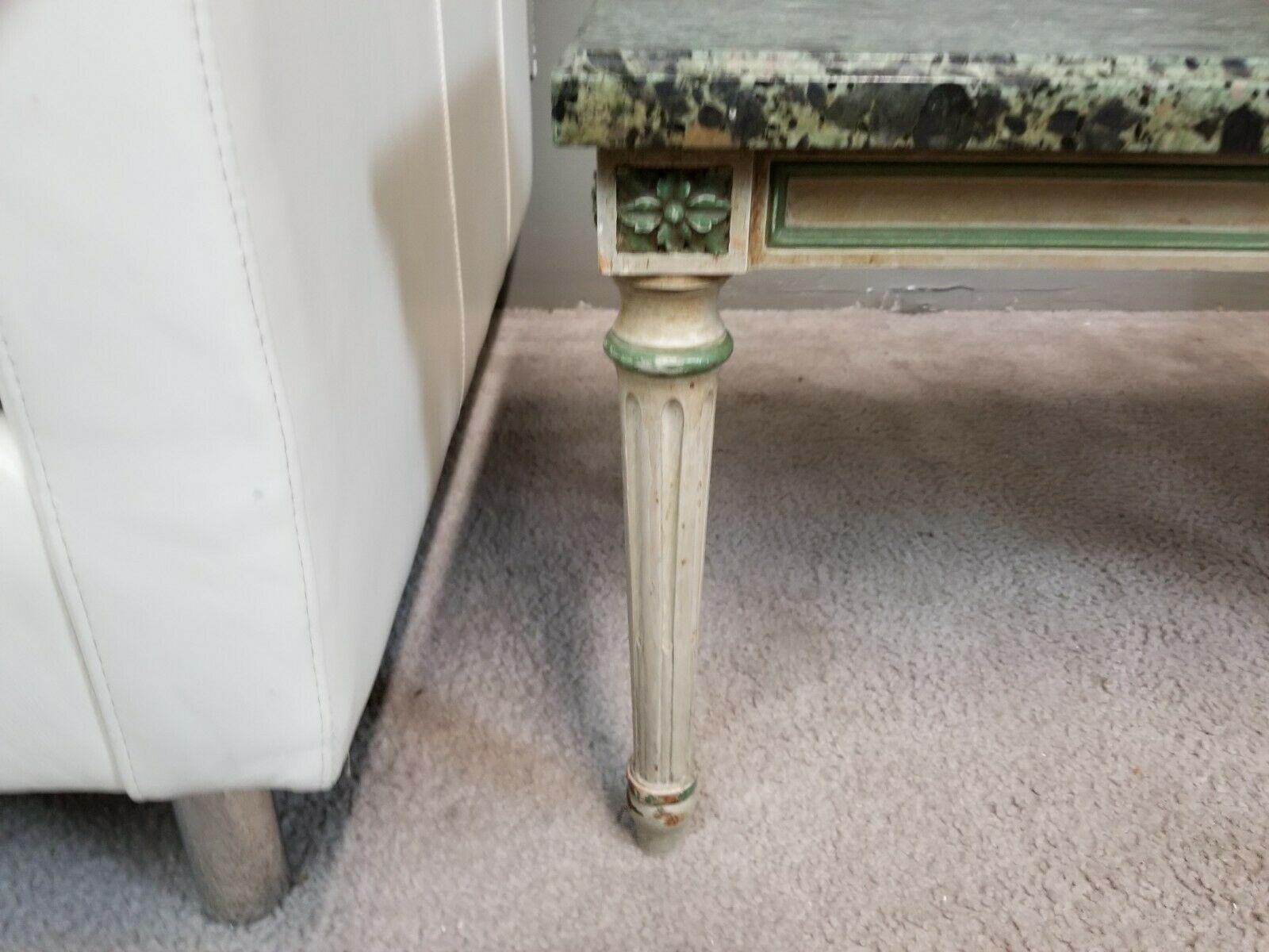 Vintage Coffee Table Wood & Marble Bench For Sale 2