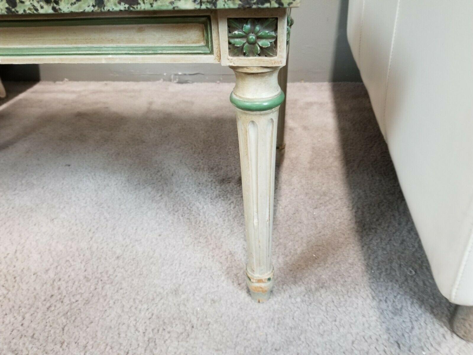 Vintage Coffee Table Wood & Marble Bench For Sale 3