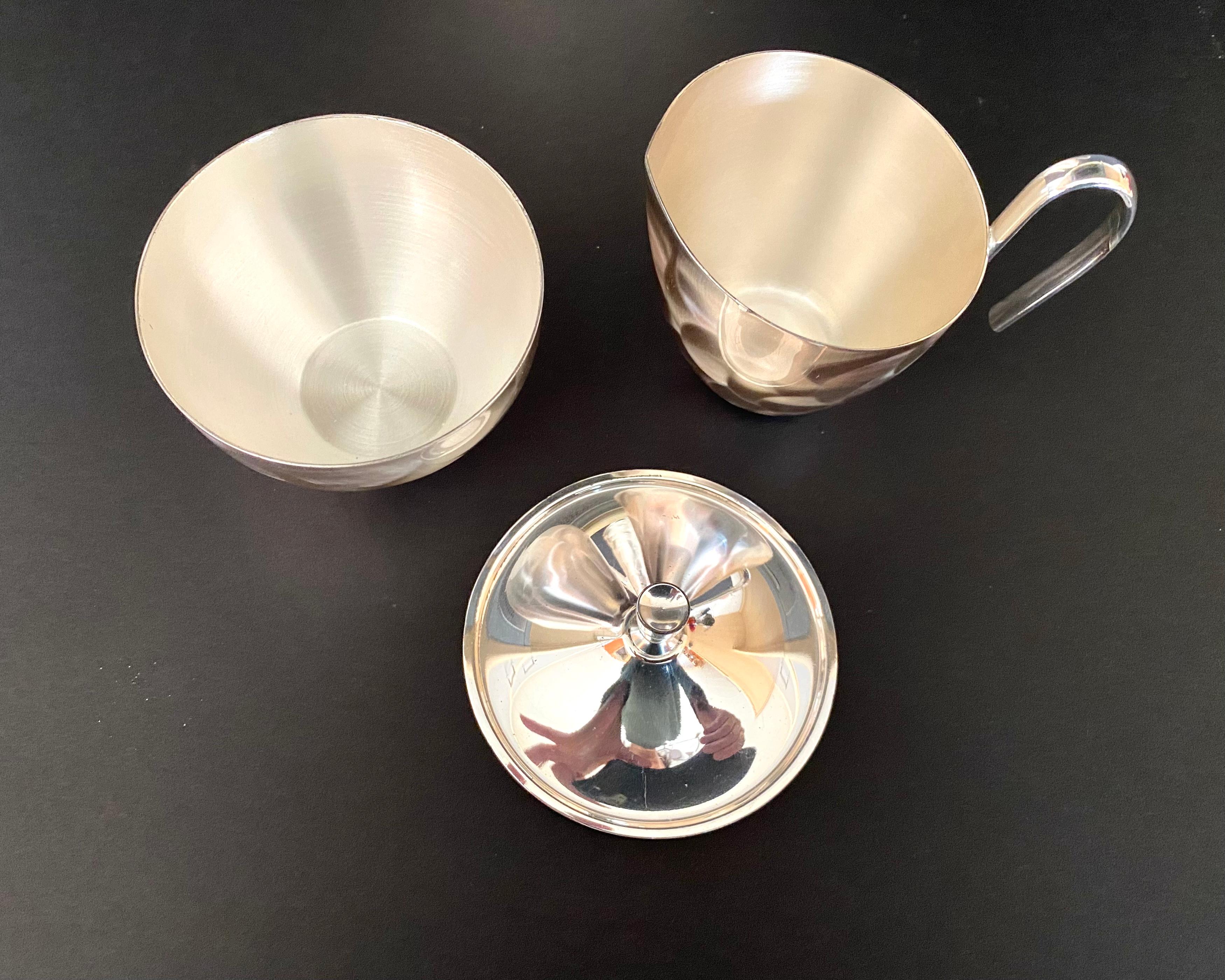 Metal Vintage Coffee/Tea Set Porcelain Teapot, Creamer, Sugar Bowl & Tray Bmf Bavaria For Sale