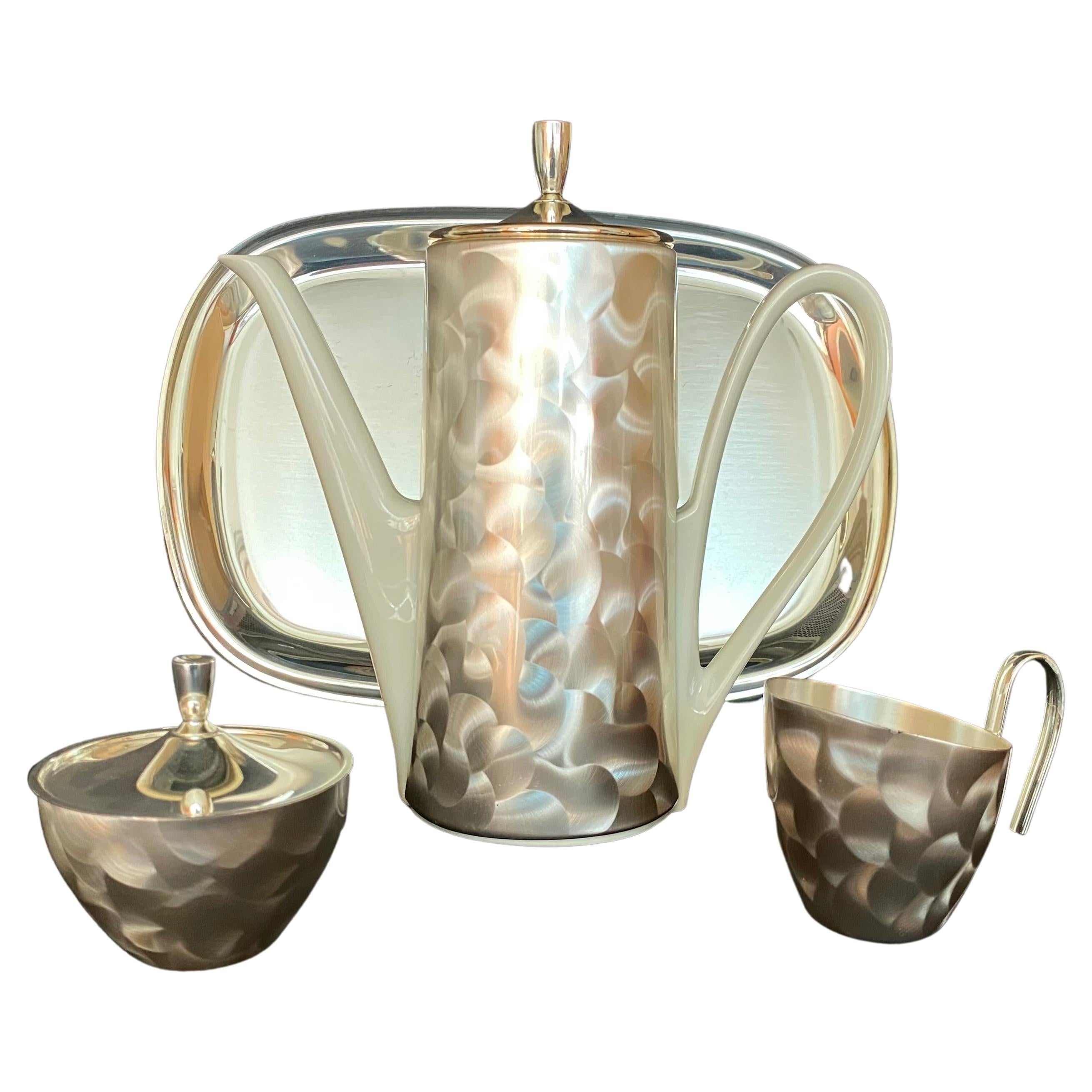 Vintage Coffee/Tea Set Porcelain Teapot, Creamer, Sugar Bowl & Tray Bmf Bavaria For Sale