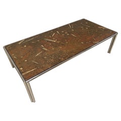 Vintage Coffeetable with Stone Fossilized Top and Metal Base, France, 1970