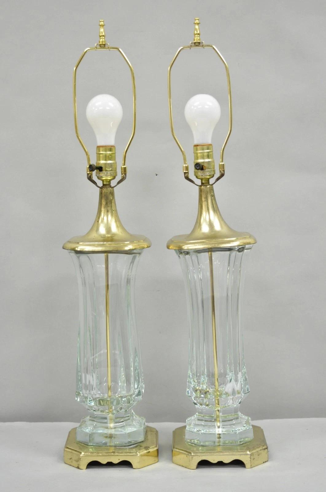 Vintage Cofrac Art Verrier Französisch Bleikristallglas & Messing Tischlampen, Paar im Angebot 6
