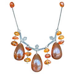 Vintage Cognac Amber Necklace with Blackened Silver