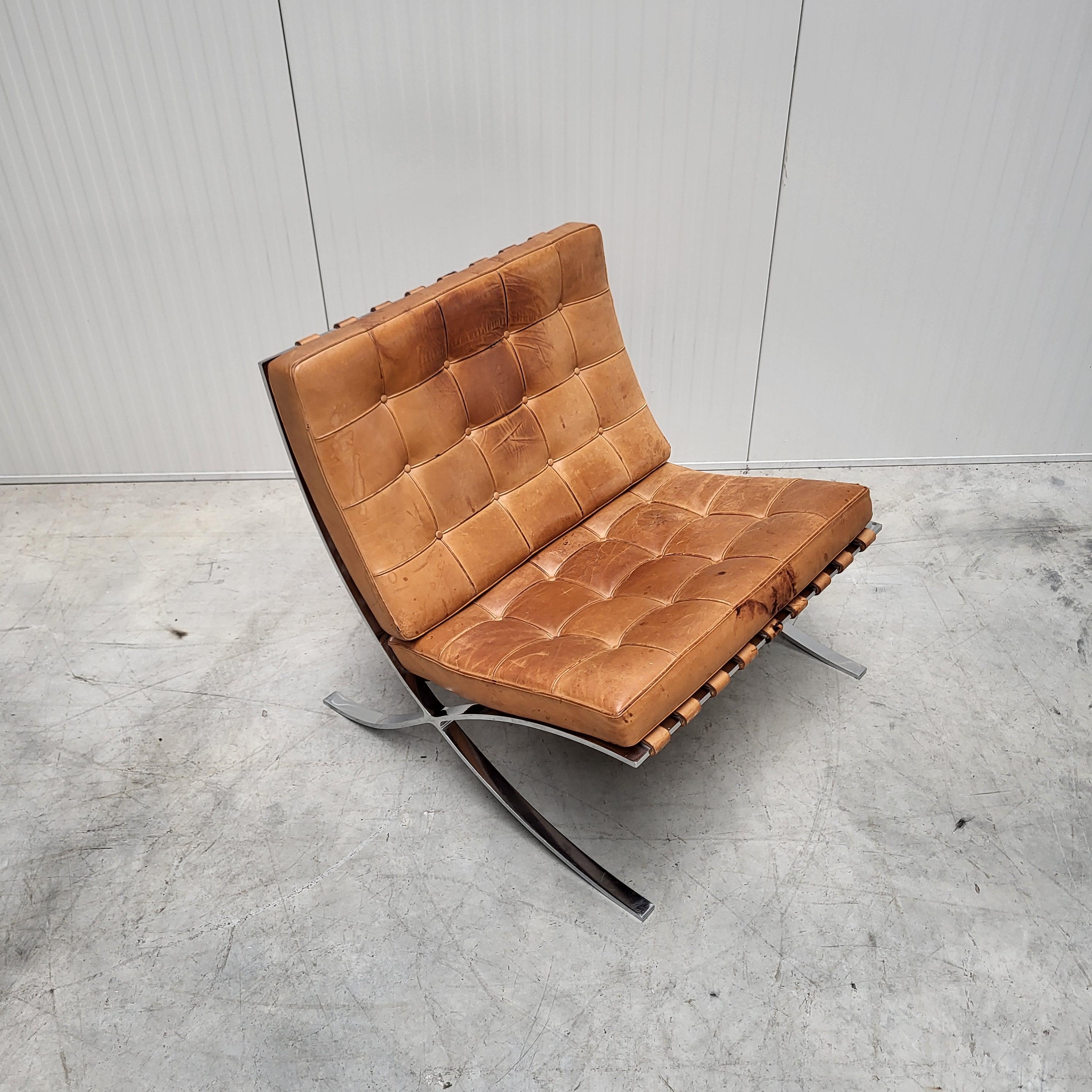 Vintage Cognac Silla Barcelona de Mies van der Rohe Knoll Años 70 Ex Estée Lauder Alemán en venta