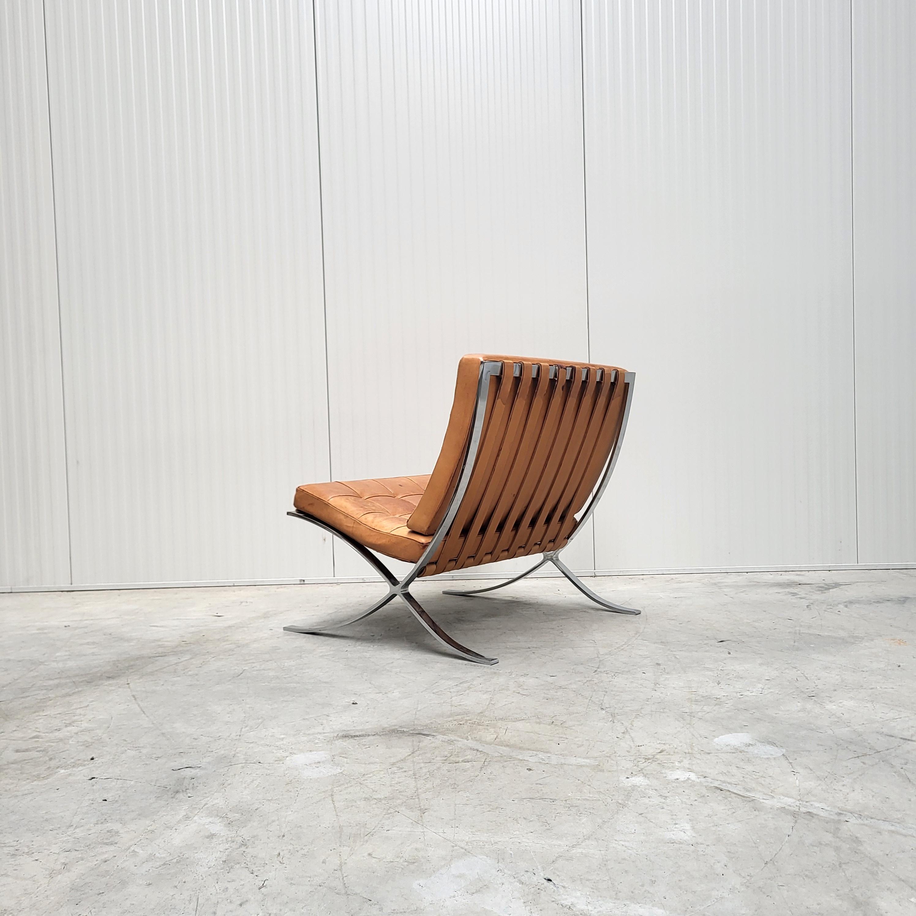 Vintage Cognac Silla Barcelona de Mies van der Rohe Knoll Años 70 Ex Estée Lauder en Bueno estado para la venta en Aachen, NW