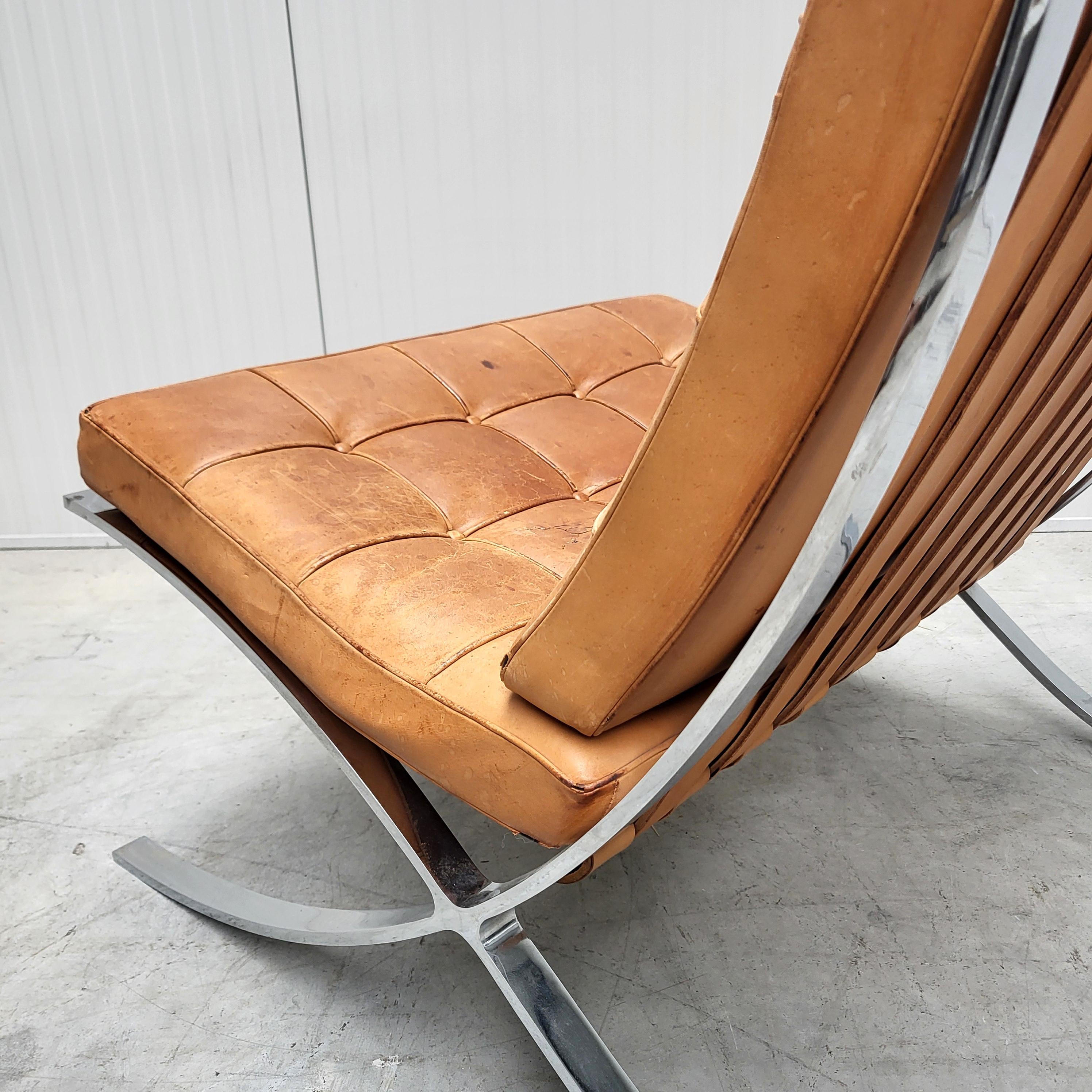 Vintage Cognac Silla Barcelona de Mies van der Rohe Knoll Años 70 Ex Estée Lauder finales del siglo XX en venta