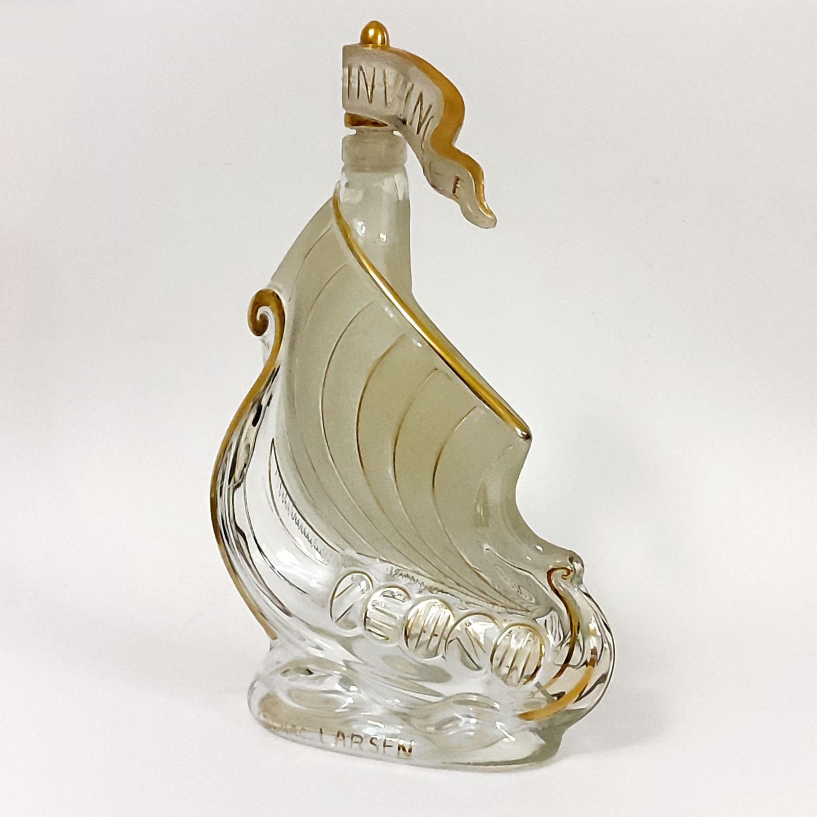 Frosted Vintage Cognac Decanter with Stopper, Viking Ship Shape, France 1960s For Sale