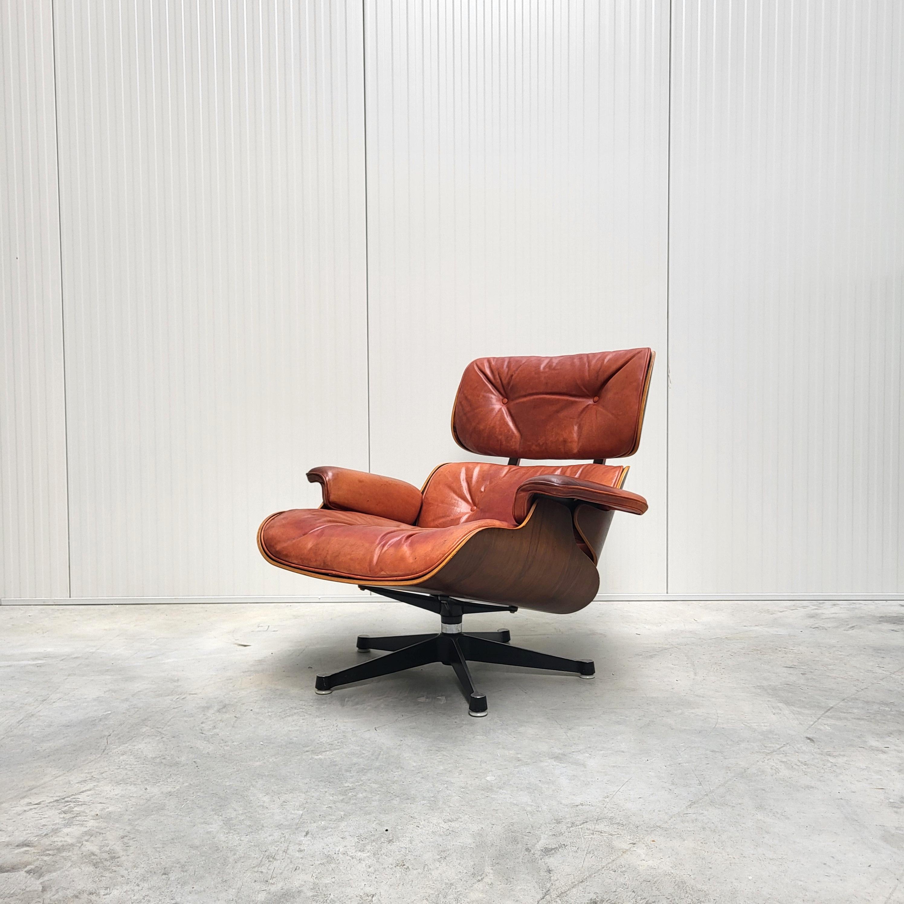 Hand-Crafted Vintage Cognac Eames Lounge Chair by Herman Miller 1970s For Sale
