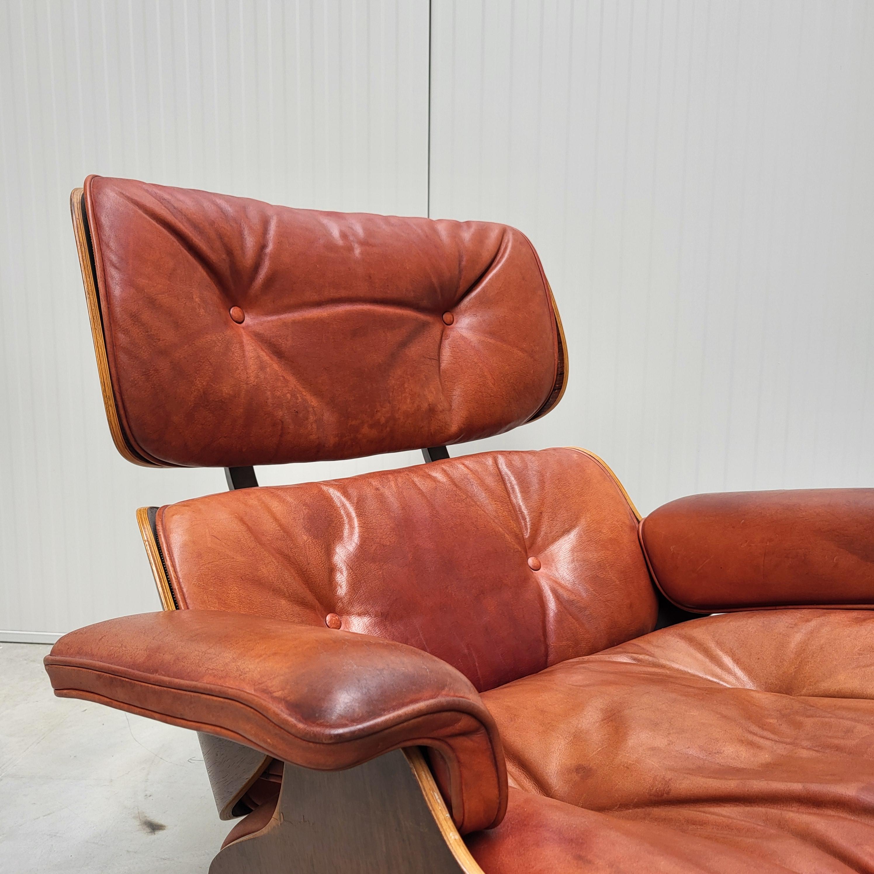 Vintage Cognac Eames Lounge Chair by Herman Miller 1970s In Good Condition For Sale In Aachen, NW