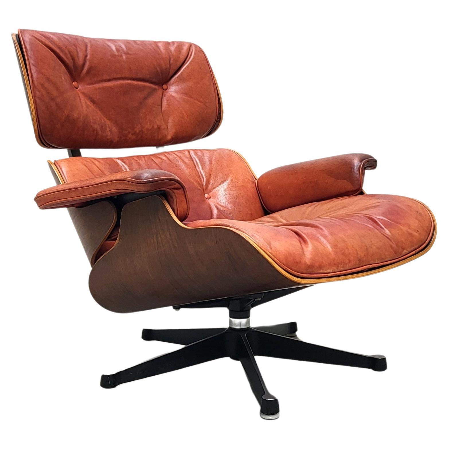 Vintage Cognac Eames Lounge Chair by Herman Miller 1970s For Sale