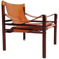 Vintage Cognac Leather and Stained Ash "Sirocco" Easy Chair by Arne Norell