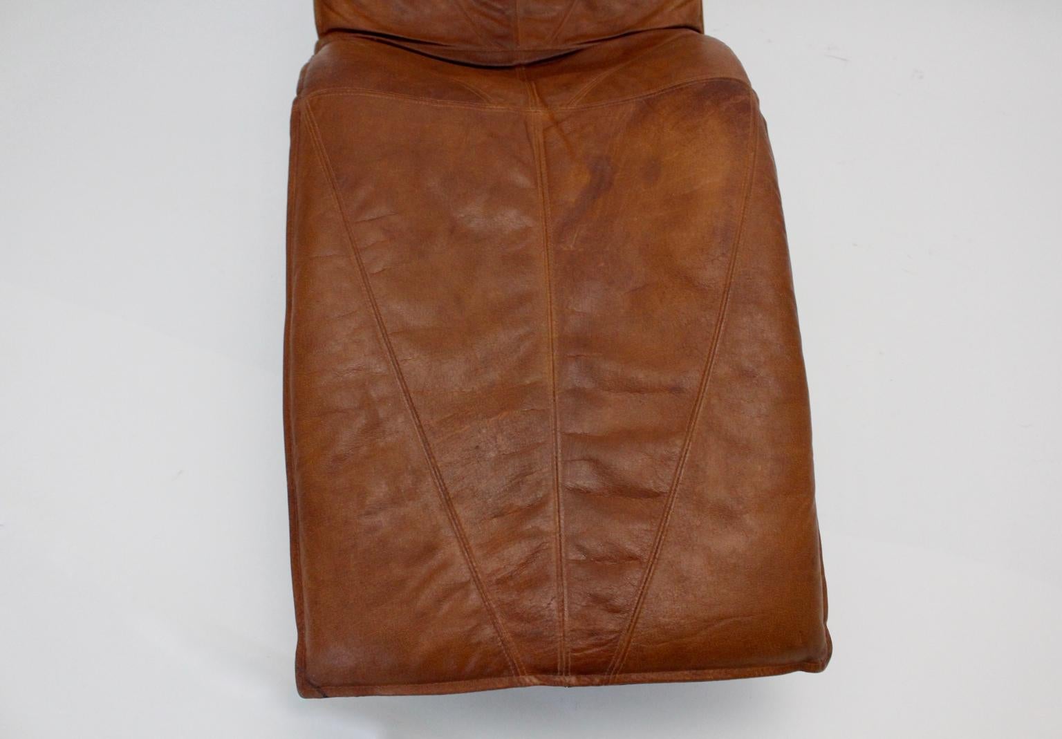 Vintage Cognac Leather Chaise Longue by Tord Bjorklund Sweden, 1970 For Sale 1