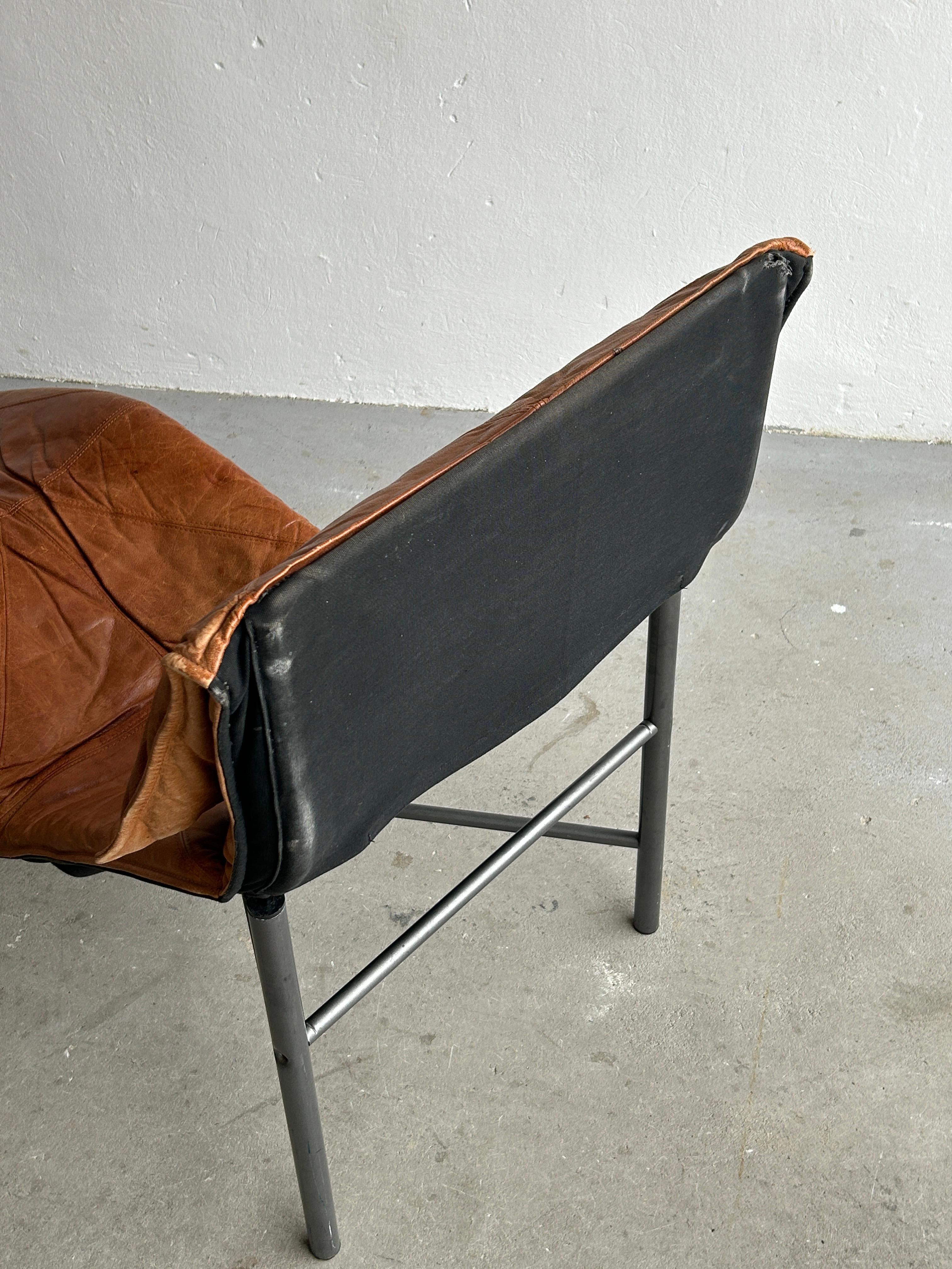 Vintage Cognac Leather Chaise Longue by Tord Bjorklund for Ikea, Sweden, 1970 1