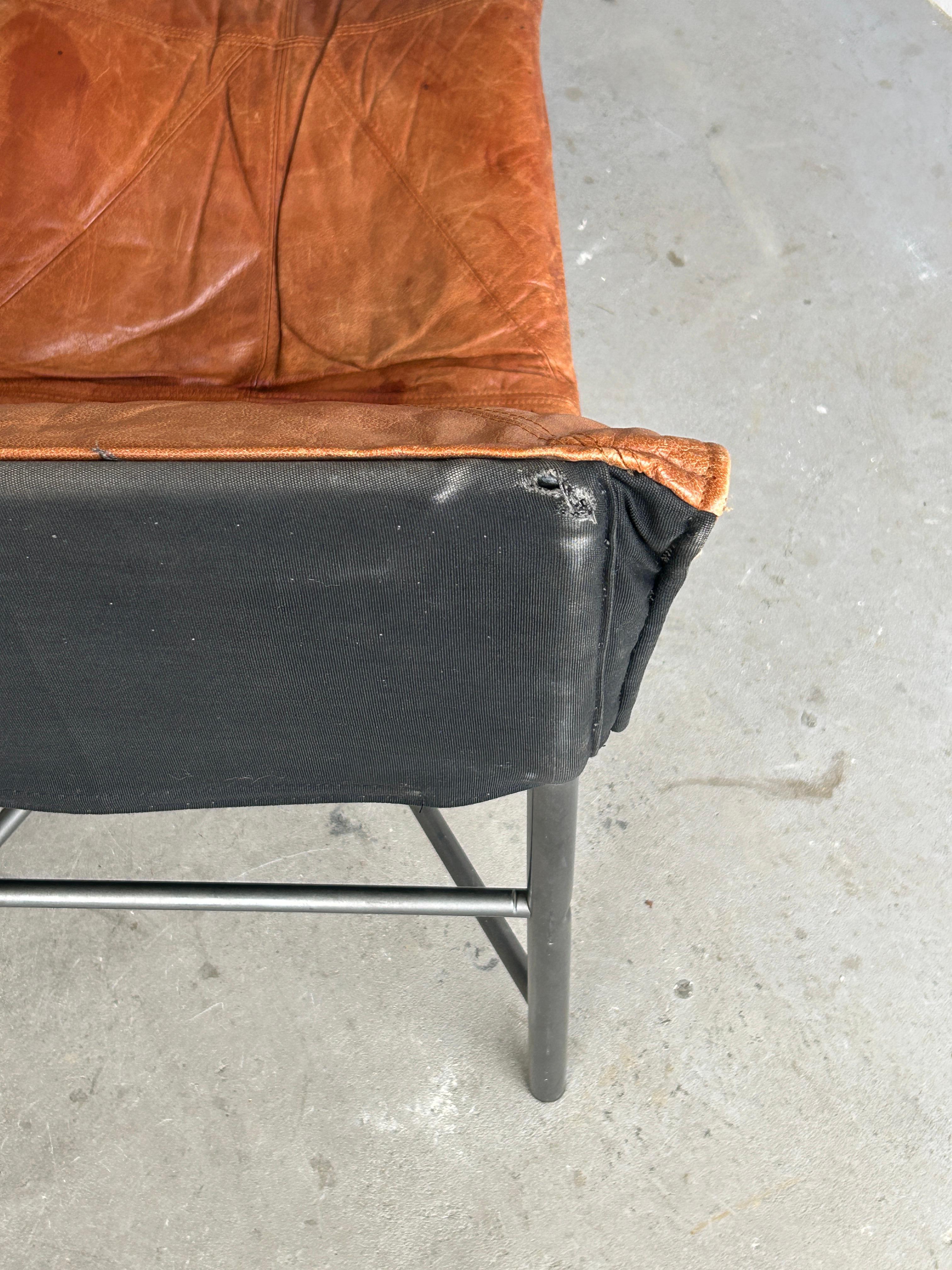 Vintage Cognac Leather Chaise Longue by Tord Bjorklund for Ikea, Sweden, 1970 2