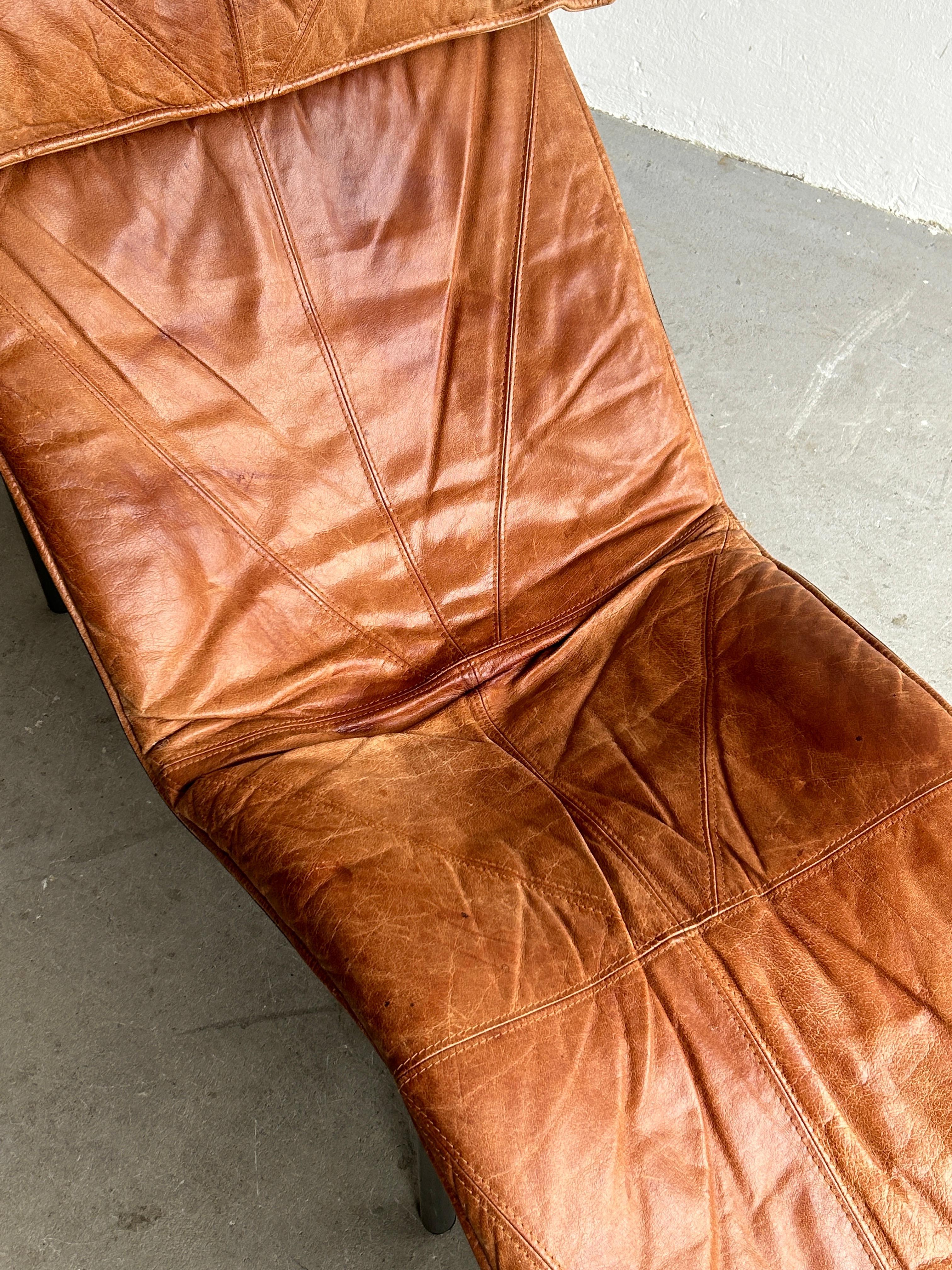 Vintage Cognac Leather Chaise Longue by Tord Bjorklund for Ikea, Sweden, 1970 6