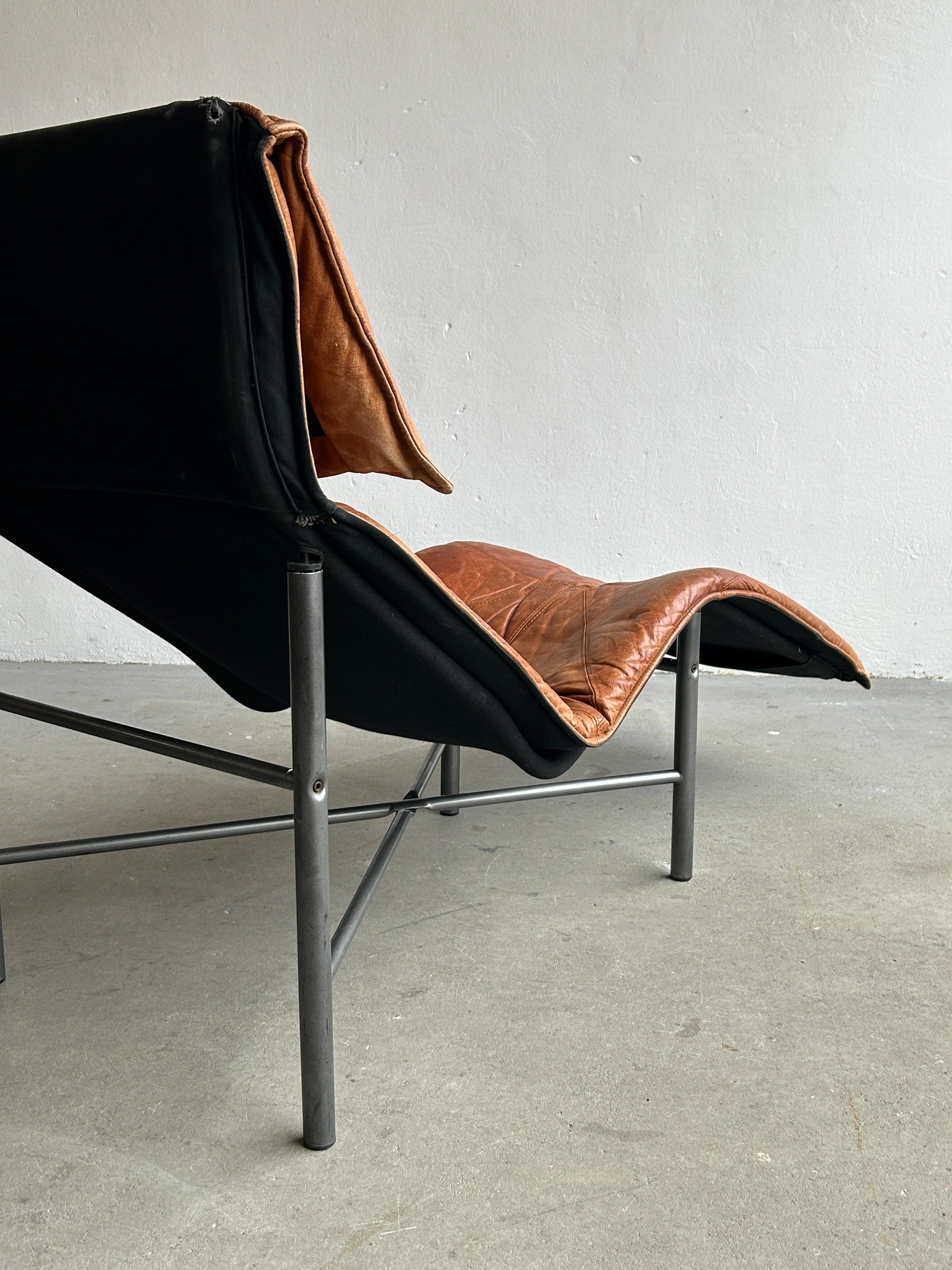 Vintage Cognac Leather Chaise Longue by Tord Bjorklund for Ikea, Sweden, 1970 8