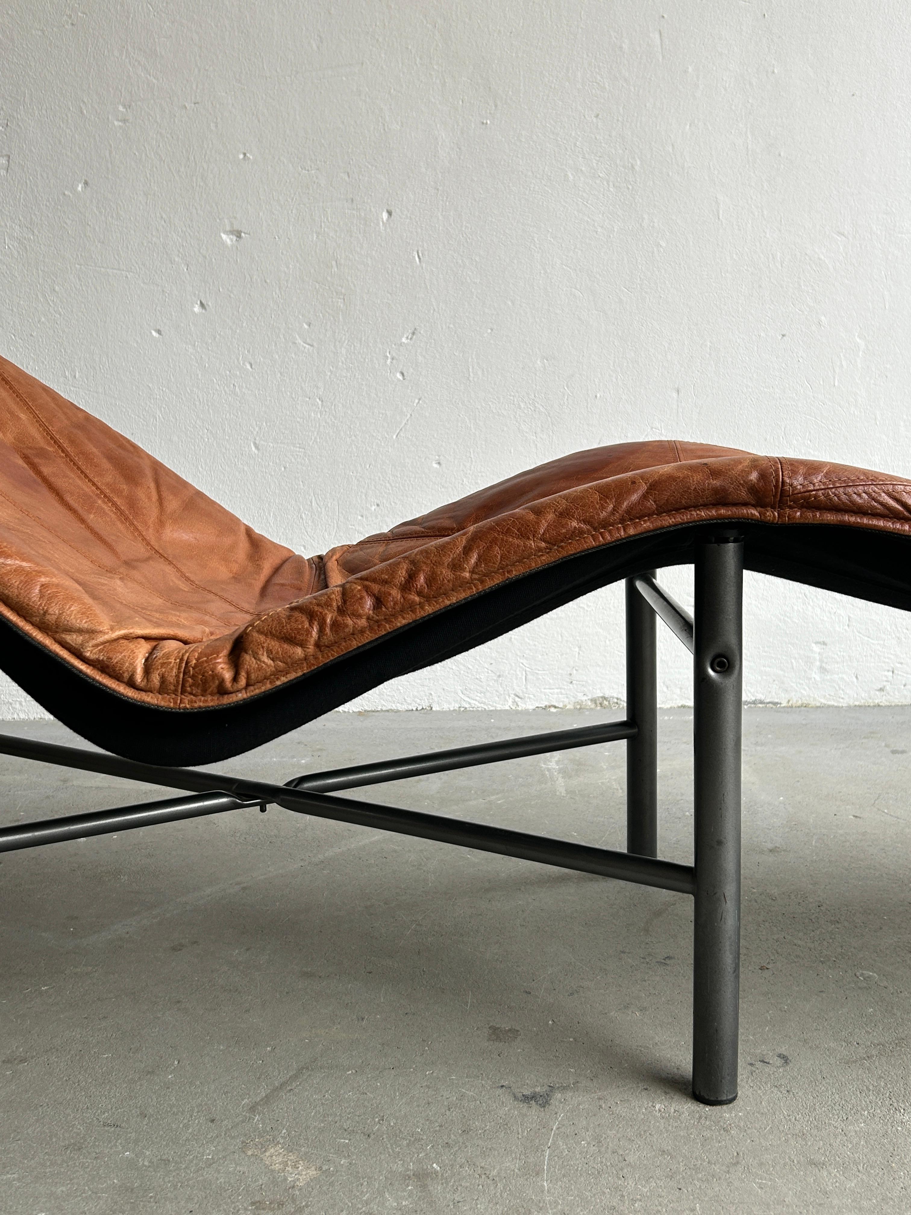 Swedish Vintage Cognac Leather Chaise Longue by Tord Bjorklund for Ikea, Sweden, 1970