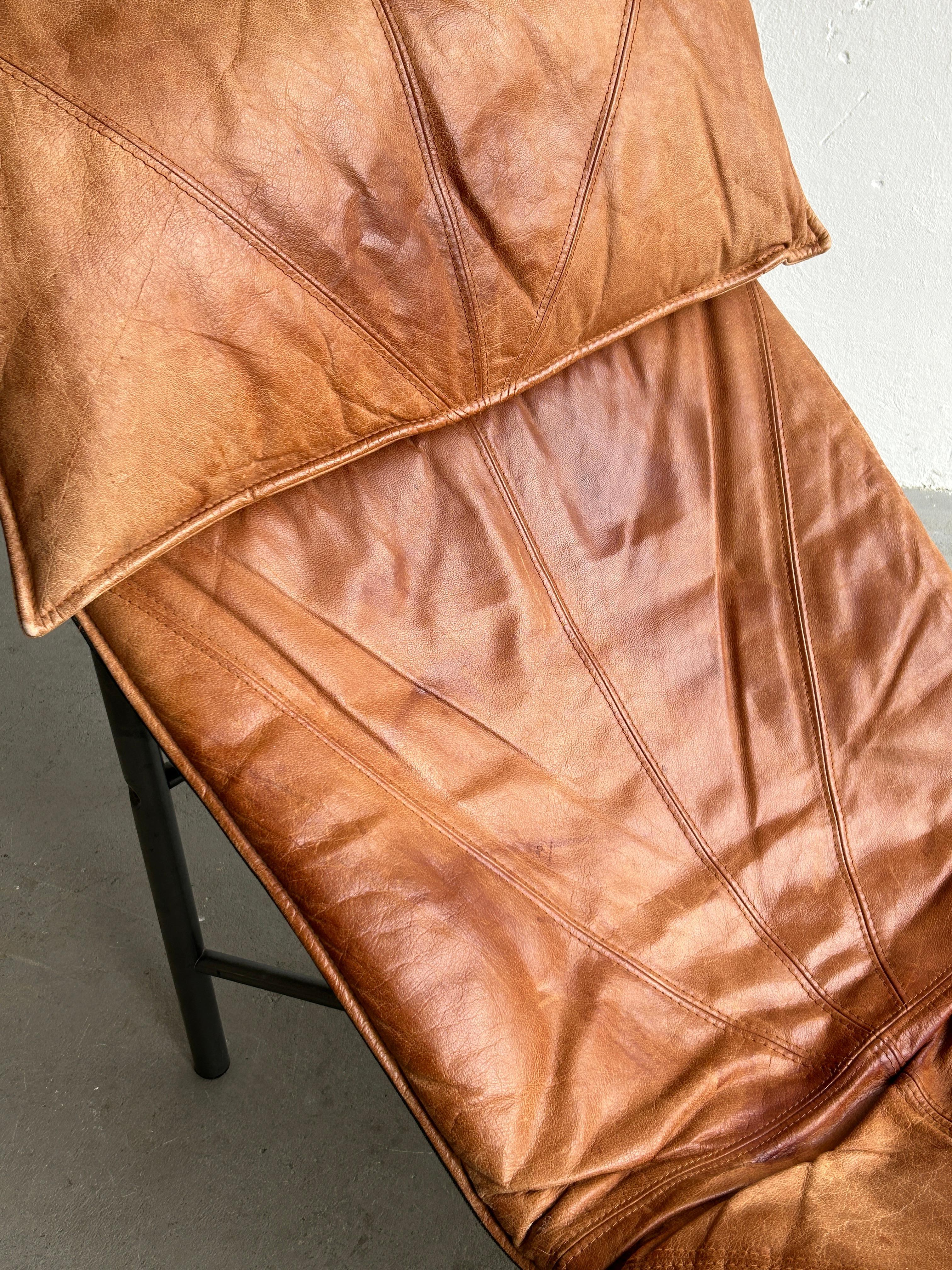 Vintage Cognac Leather Chaise Longue by Tord Bjorklund for Ikea, Sweden, 1970 In Good Condition In Zagreb, HR