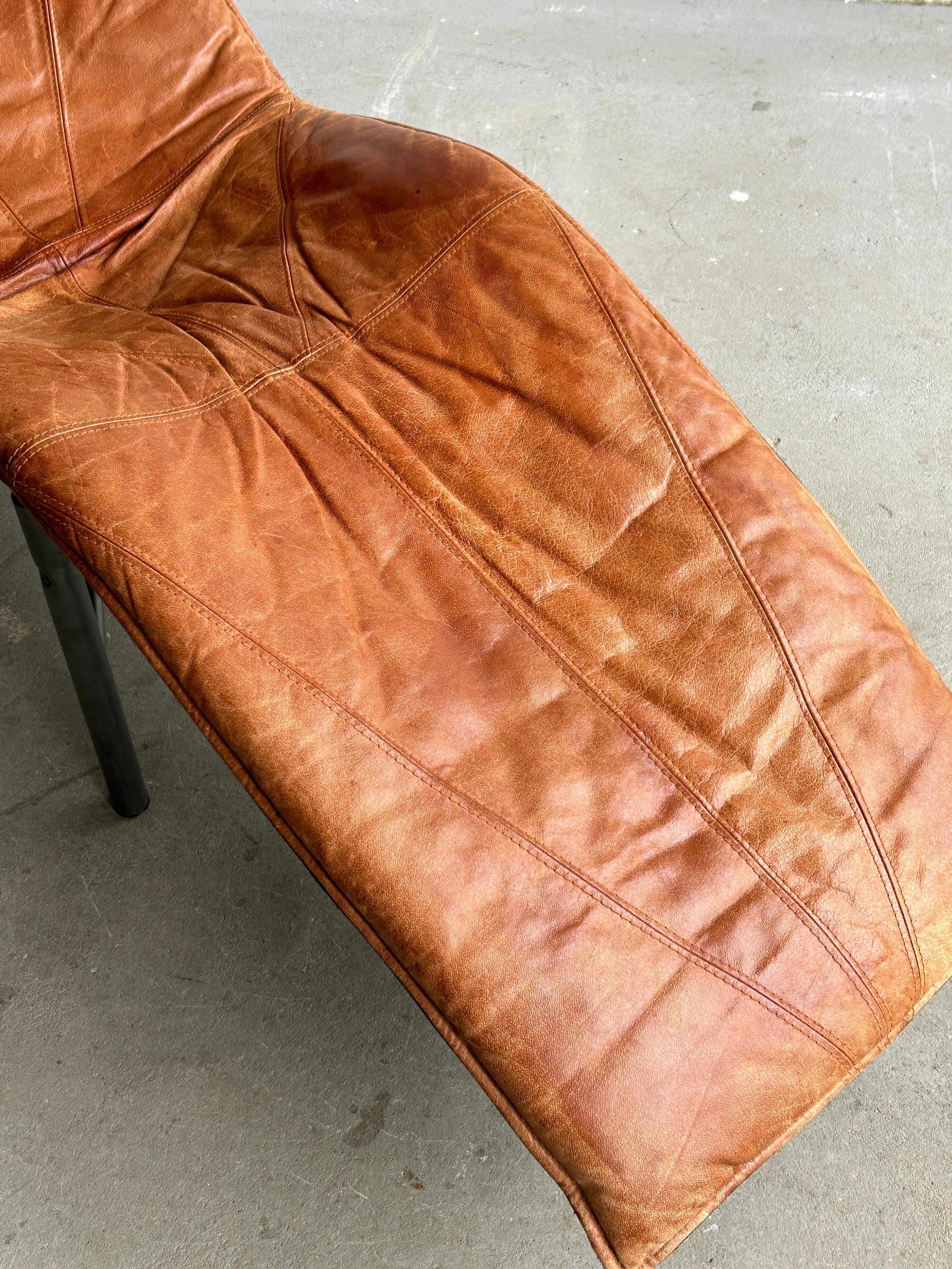 Late 20th Century Vintage Cognac Leather Chaise Longue by Tord Bjorklund for Ikea, Sweden, 1970