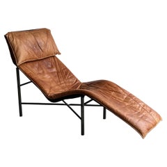 Vintage Cognac Leather Chaise Longue by Tord Bjorklund for Ikea, Sweden, 1970