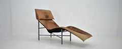 Chaise longue vintage in pelle cognac di Tord Bjorklund Sweden, 1970