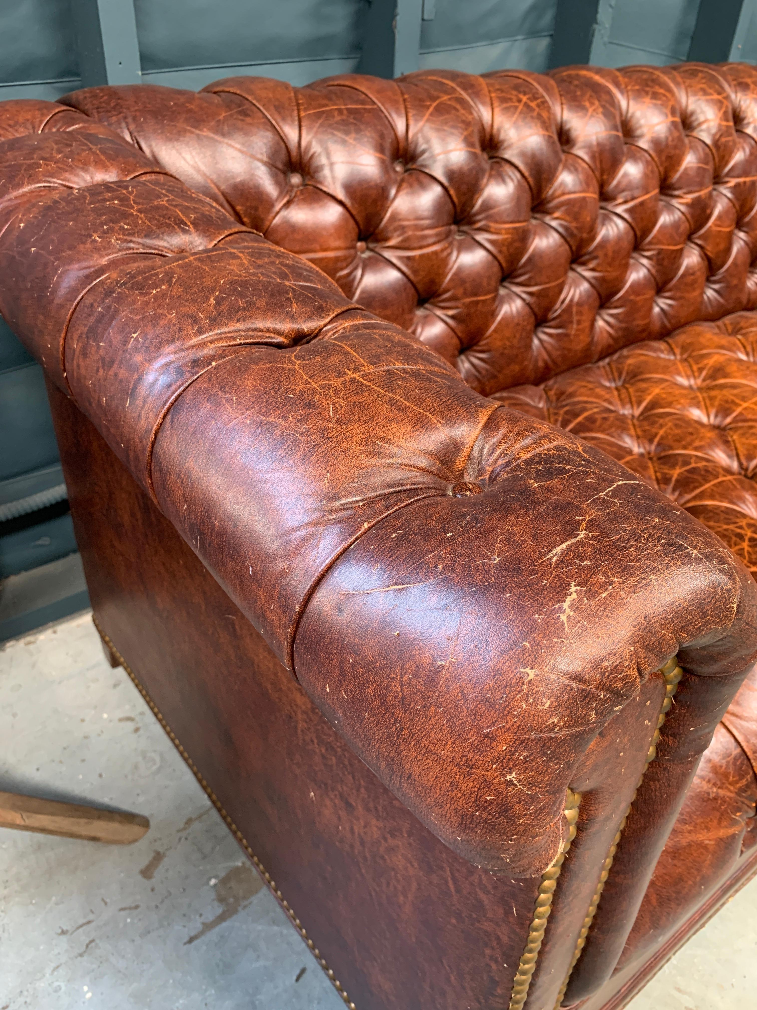 Early Victorian Vintage Cognac Leather Chesterfield Sofa with Tufted Seat