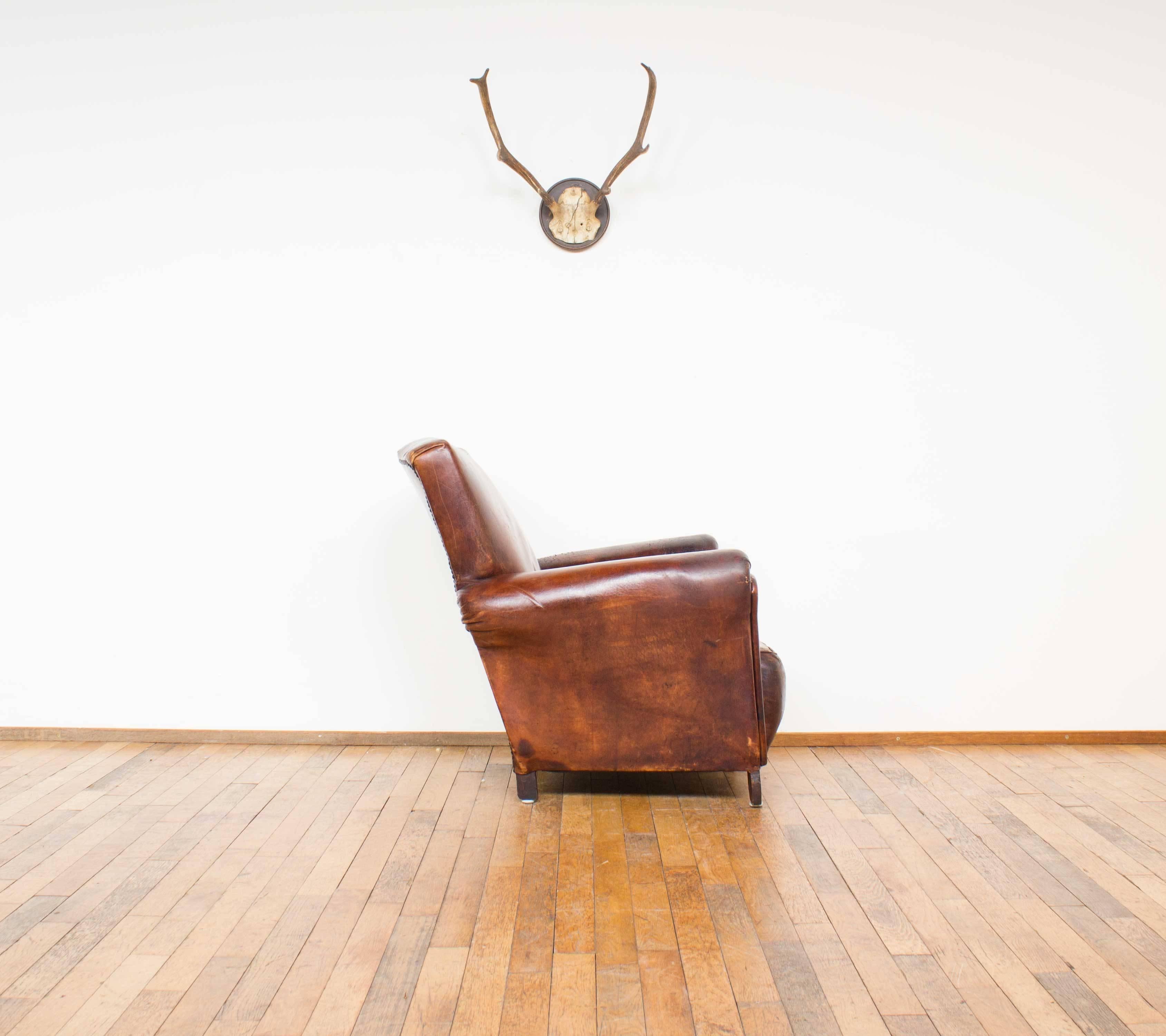 Vintage Cognac Leather Club Chair For Sale 1