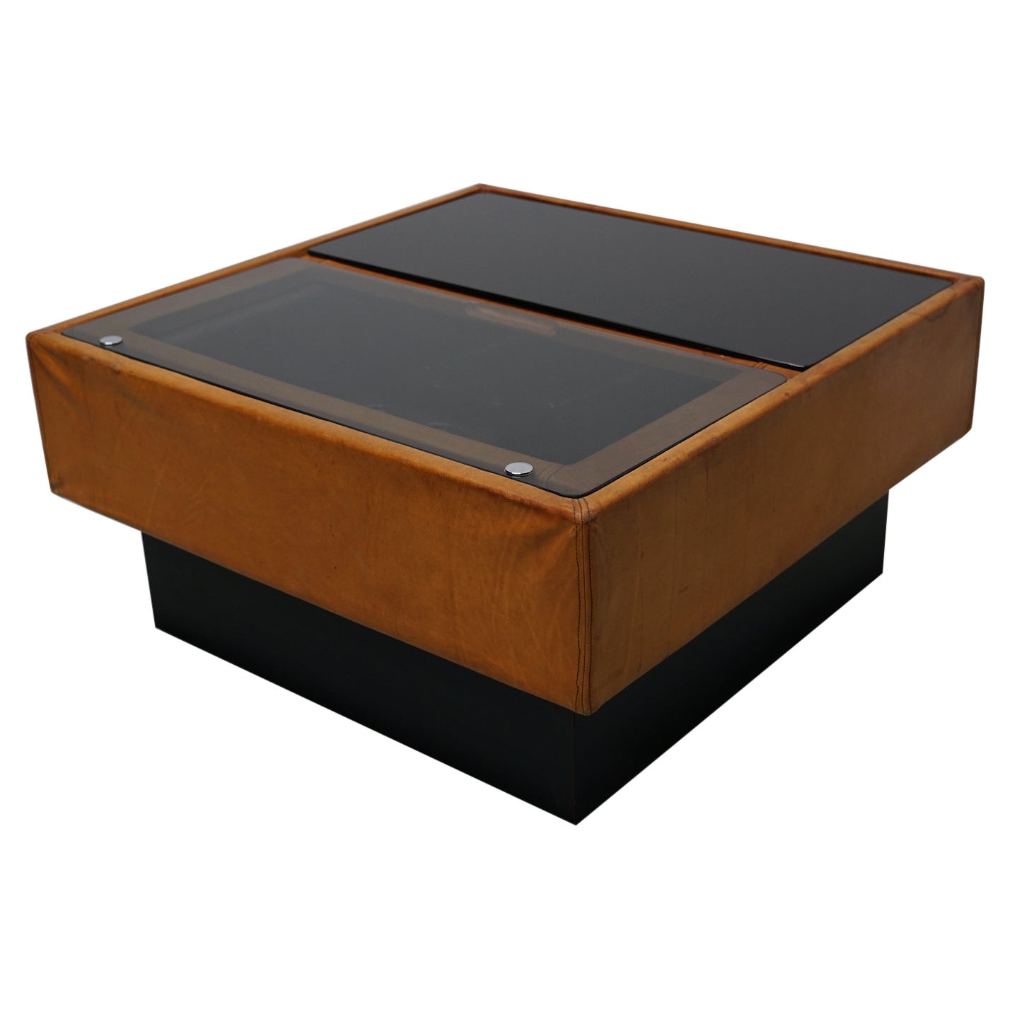 Table basse / bar en cuir cognac vintage par De Sede, 1960/70s en vente