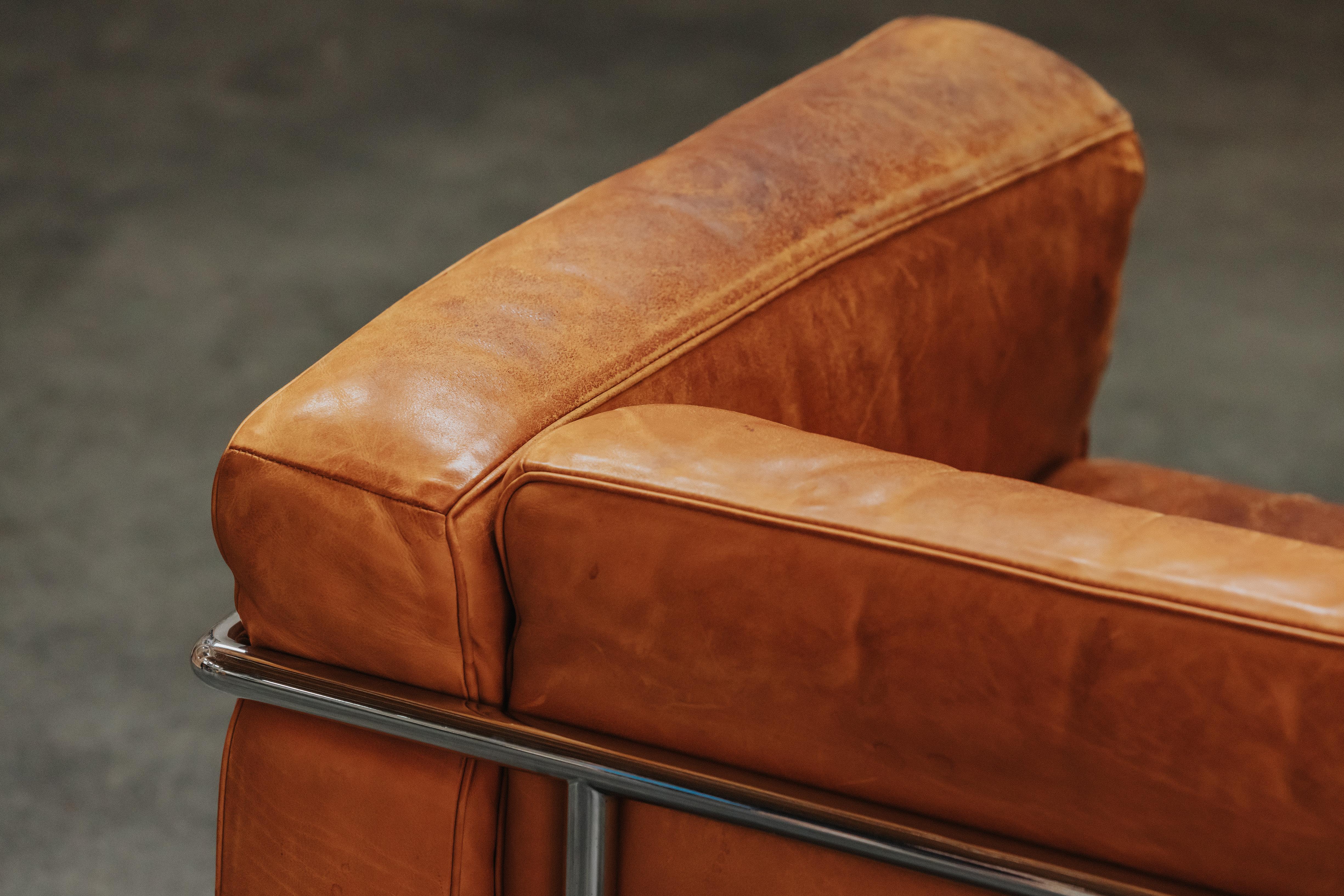 Vintage Cognac Leather Lounge Chair From France, Circa 1970 1