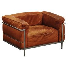 Vintage Cognac Leather Lounge Chair From France, Circa 1970