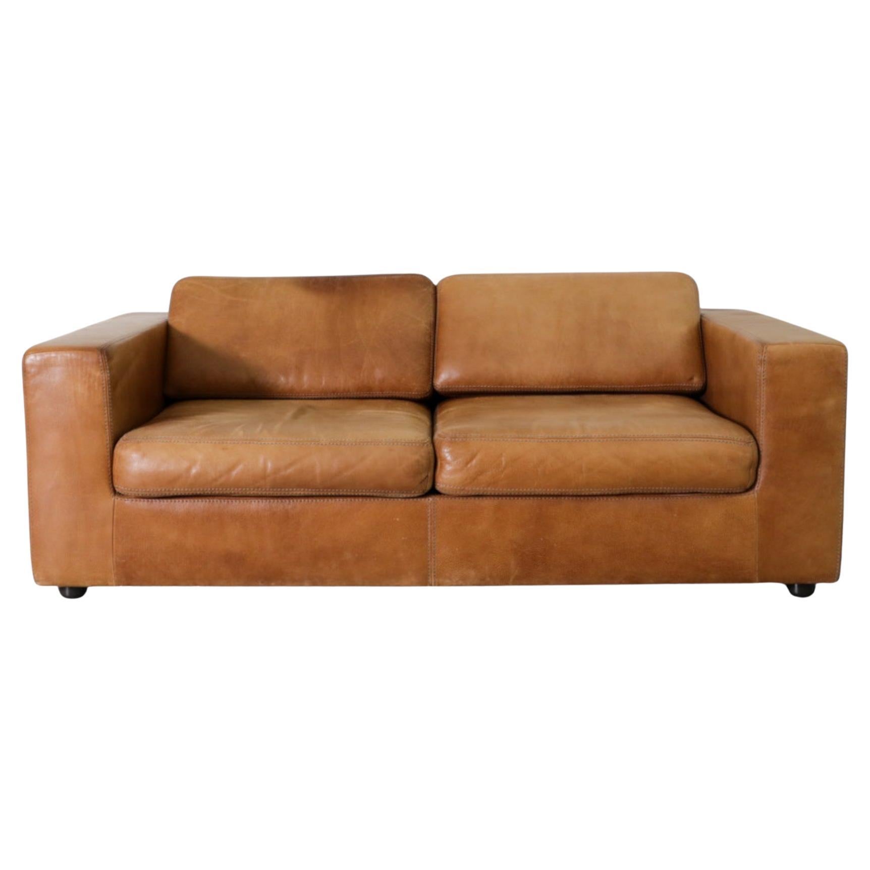 Vintage Cognac Leather Loveseat by Durlet