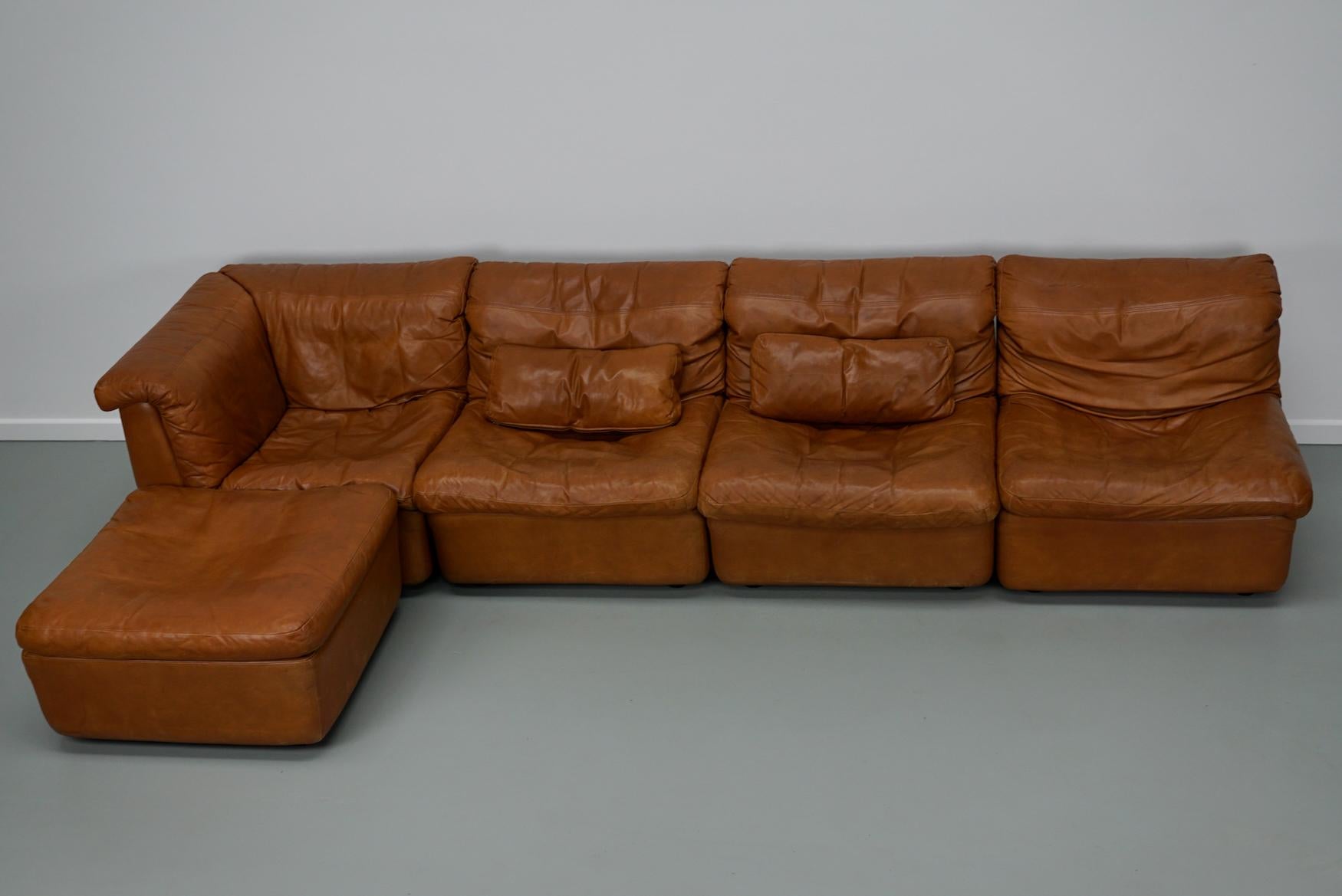 Vintage Cognac Leather Modular Sectional Sofa By Rolf Benz, Germany 1970 For Sale 6