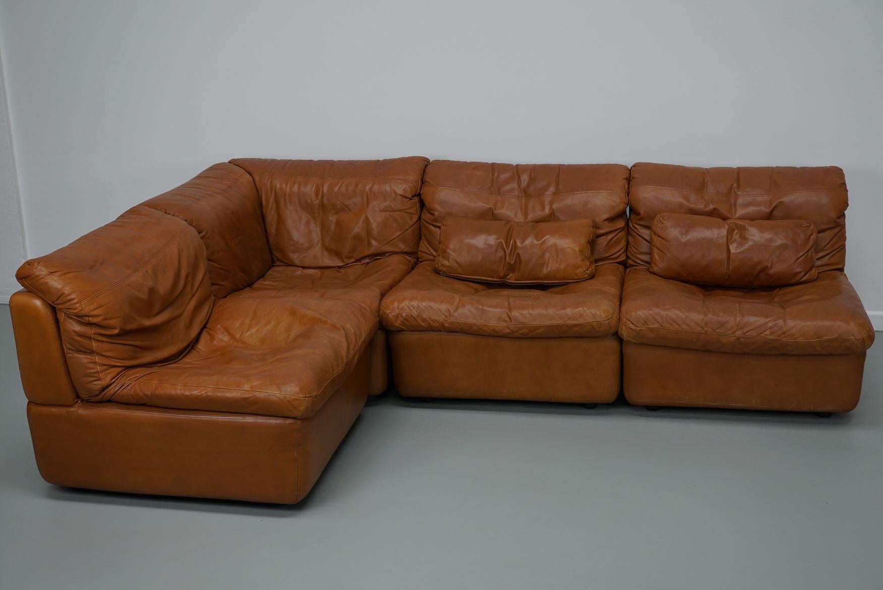 Vintage Cognac Leather Modular Sectional Sofa By Rolf Benz, Germany 1970 For Sale 7