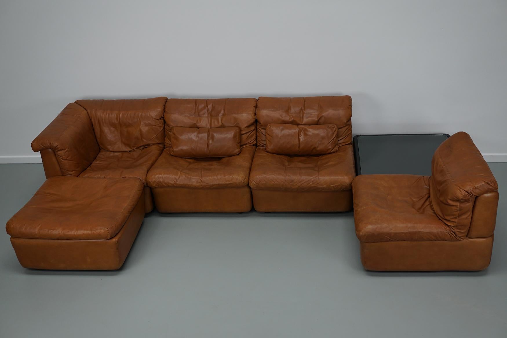 Vintage Cognac Leather Modular Sectional Sofa By Rolf Benz, Germany 1970 For Sale 8