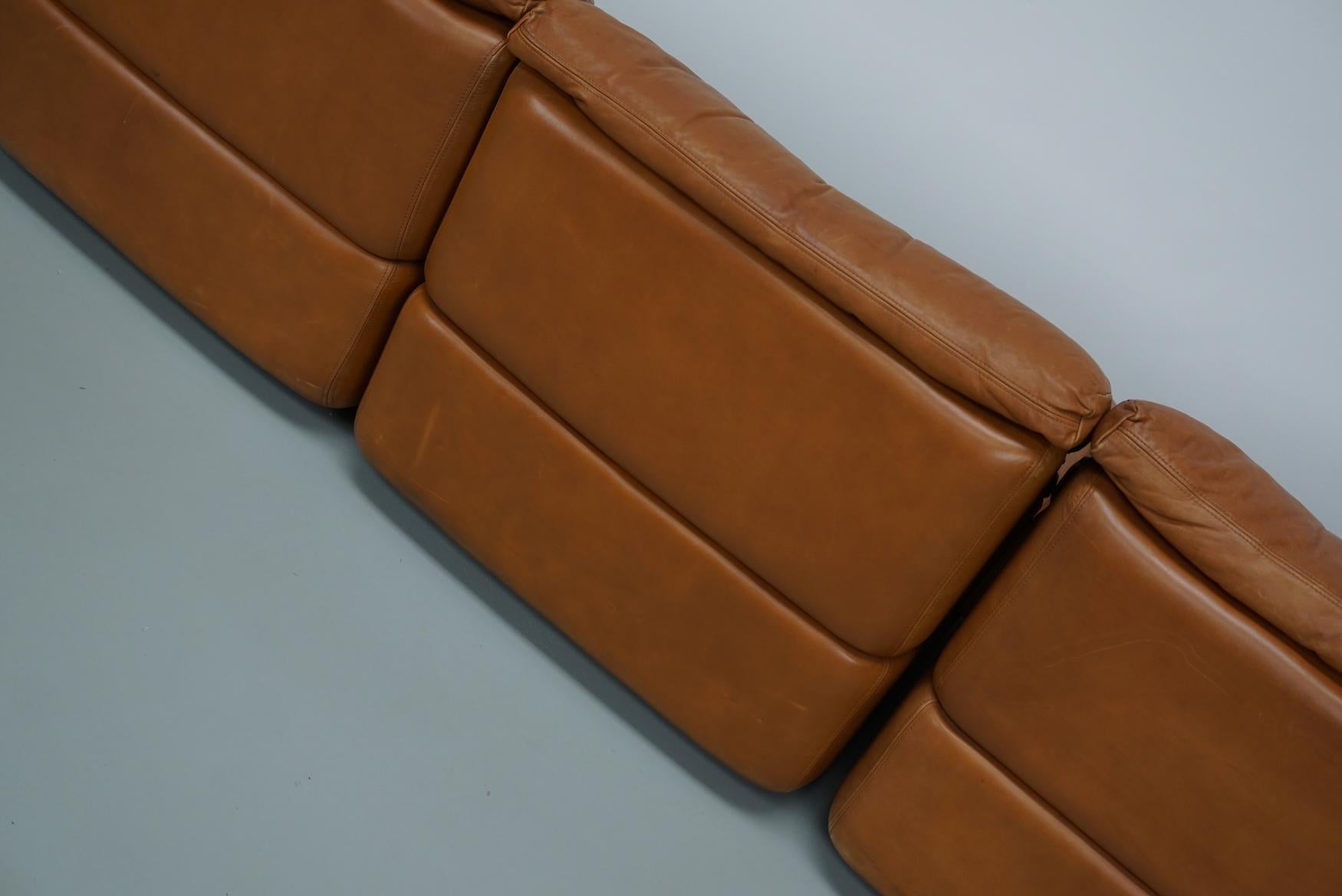 Vintage Cognac Leather Modular Sectional Sofa By Rolf Benz, Germany 1970 For Sale 9