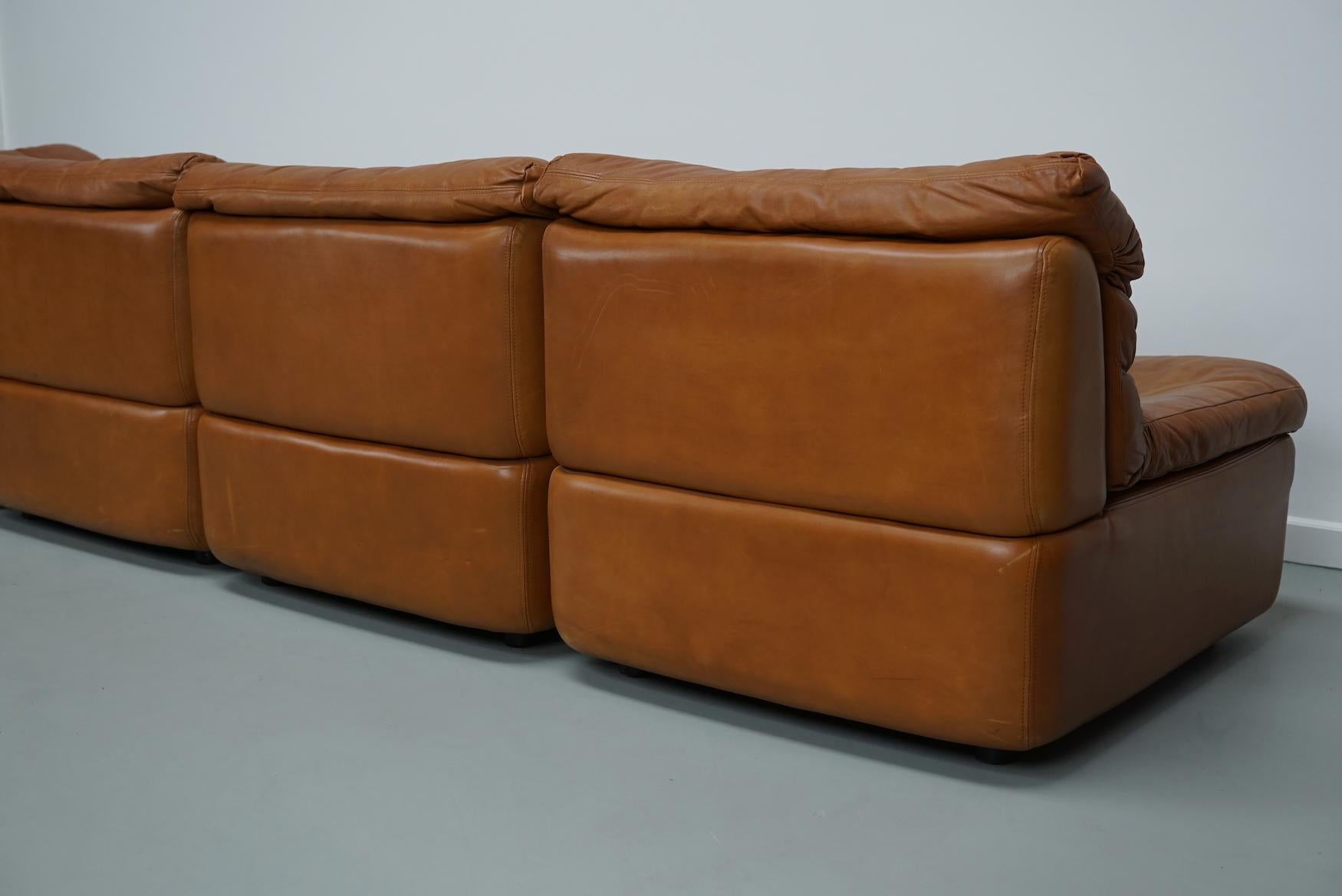 Vintage Cognac Leather Modular Sectional Sofa By Rolf Benz, Germany 1970 For Sale 11