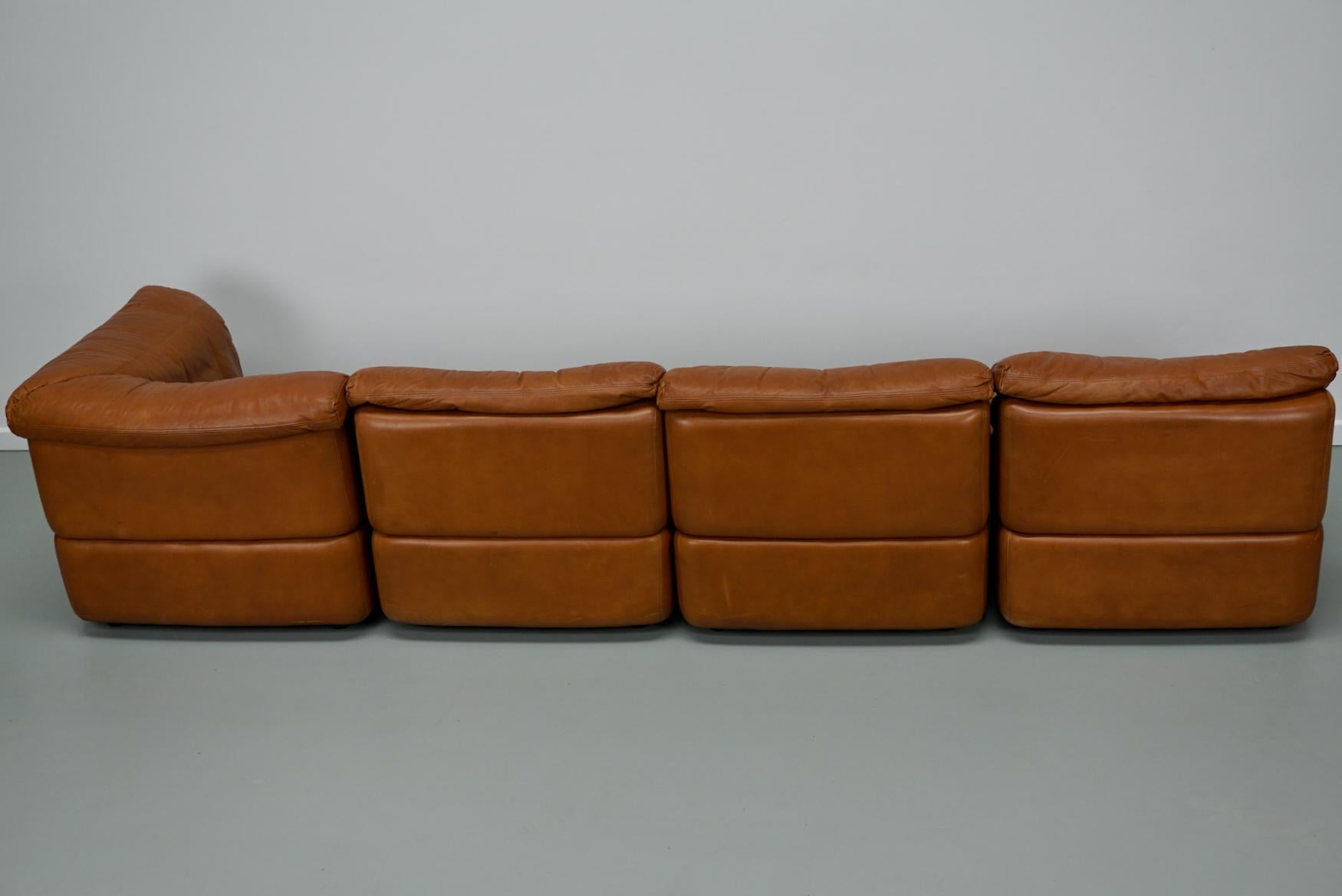 Vintage Cognac Leather Modular Sectional Sofa By Rolf Benz, Germany 1970 For Sale 12