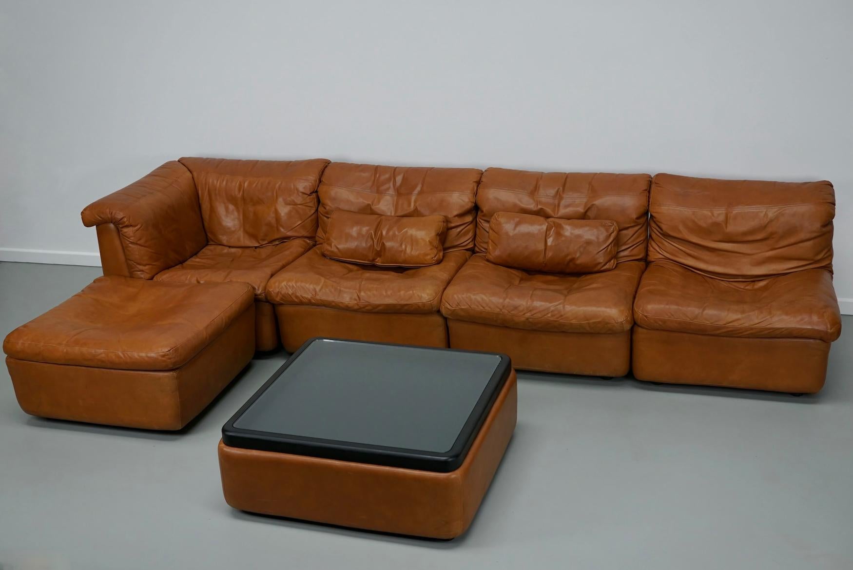 Vintage Cognac Leather Modular Sectional Sofa By Rolf Benz, Germany 1970 For Sale 14
