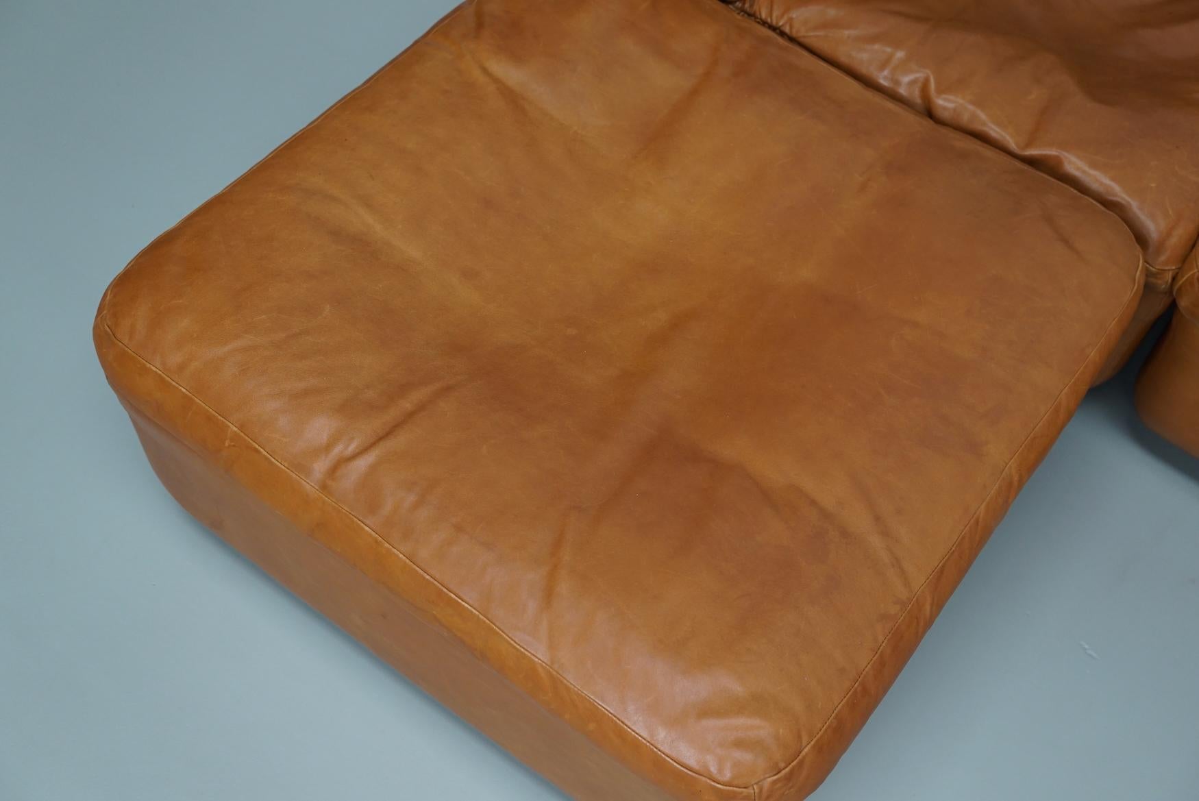 Late 20th Century Vintage Cognac Leather Modular Sectional Sofa By Rolf Benz, Germany 1970 For Sale