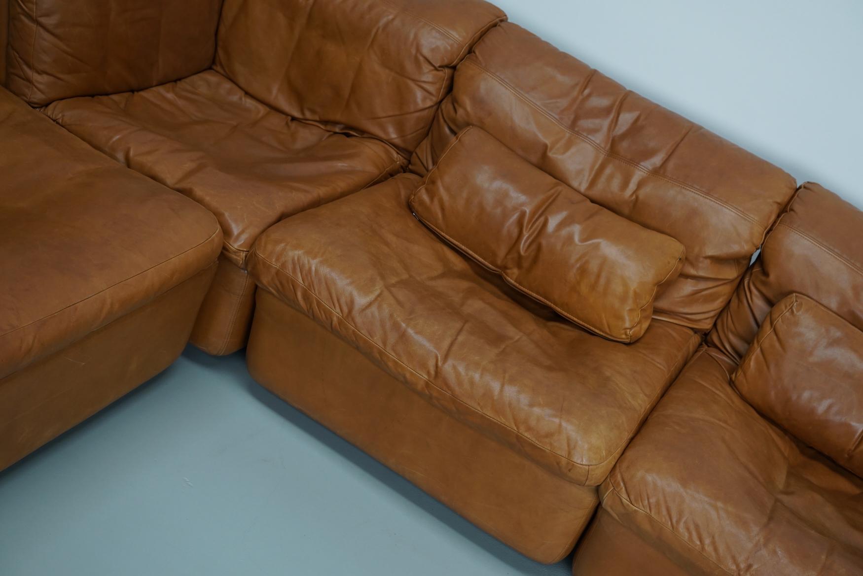 Vintage Cognac Leather Modular Sectional Sofa By Rolf Benz, Germany 1970 For Sale 2