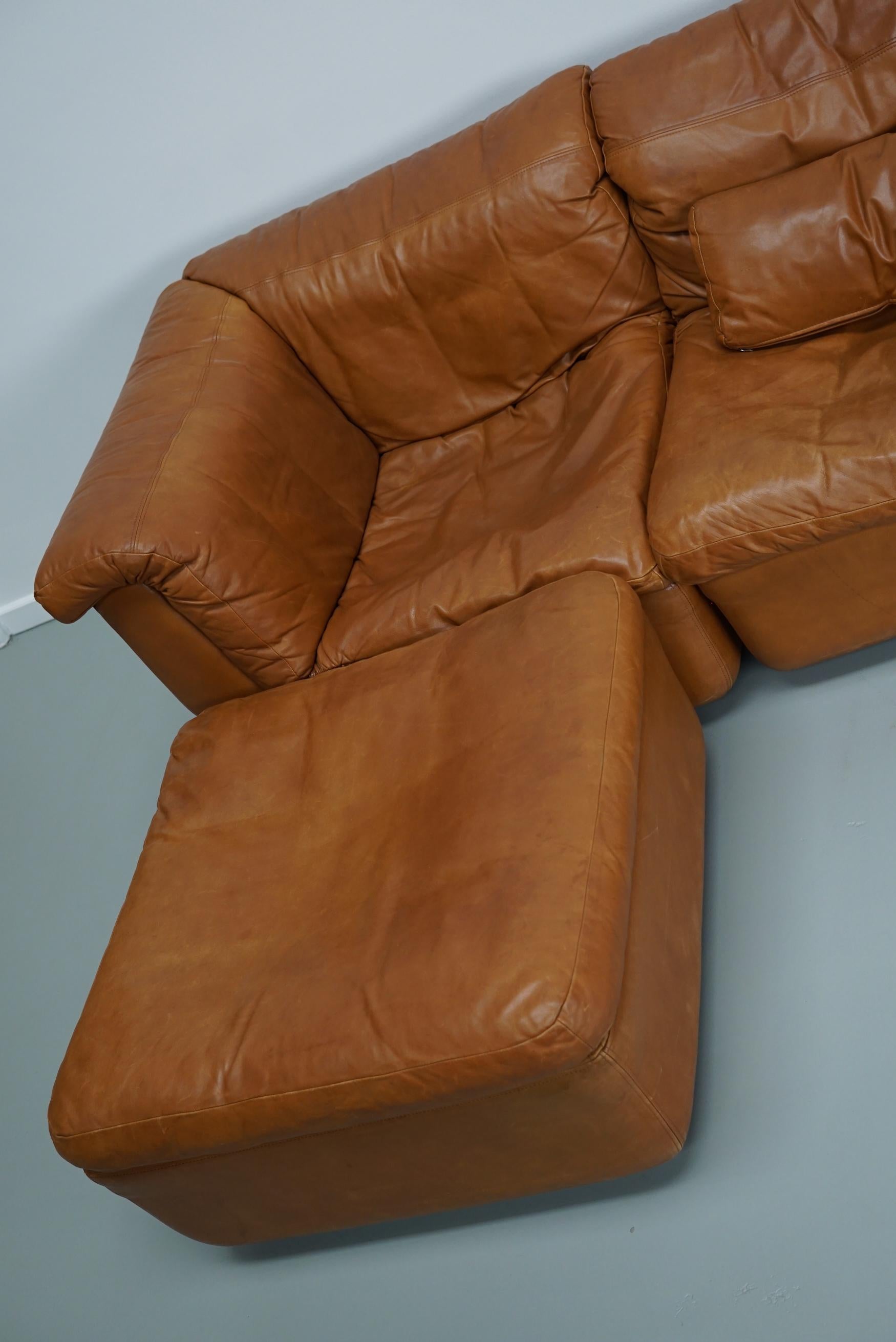 Vintage Cognac Leather Modular Sectional Sofa By Rolf Benz, Germany 1970 For Sale 3