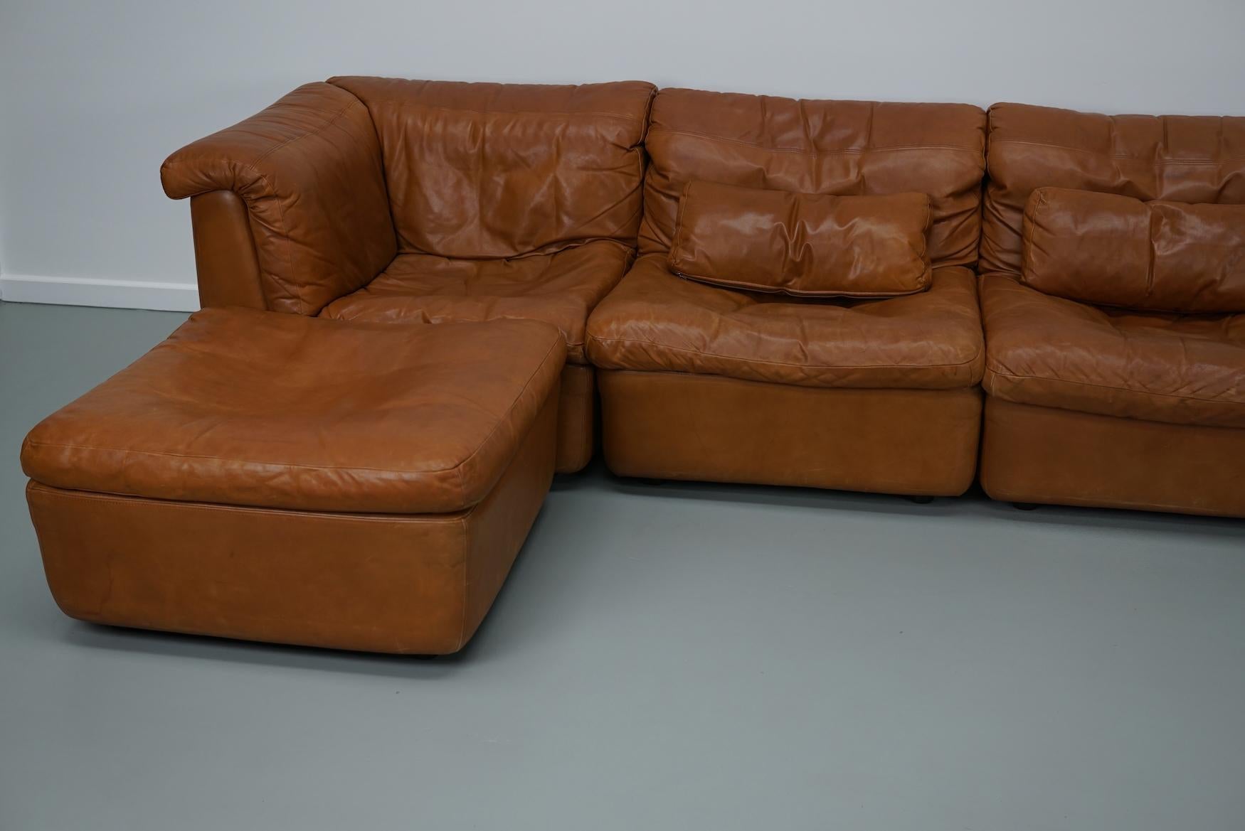 Vintage Cognac Leather Modular Sectional Sofa By Rolf Benz, Germany 1970 For Sale 4