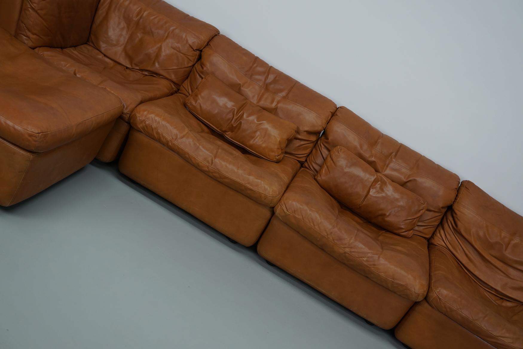 Vintage Cognac Leather Modular Sectional Sofa By Rolf Benz, Germany 1970 For Sale 5