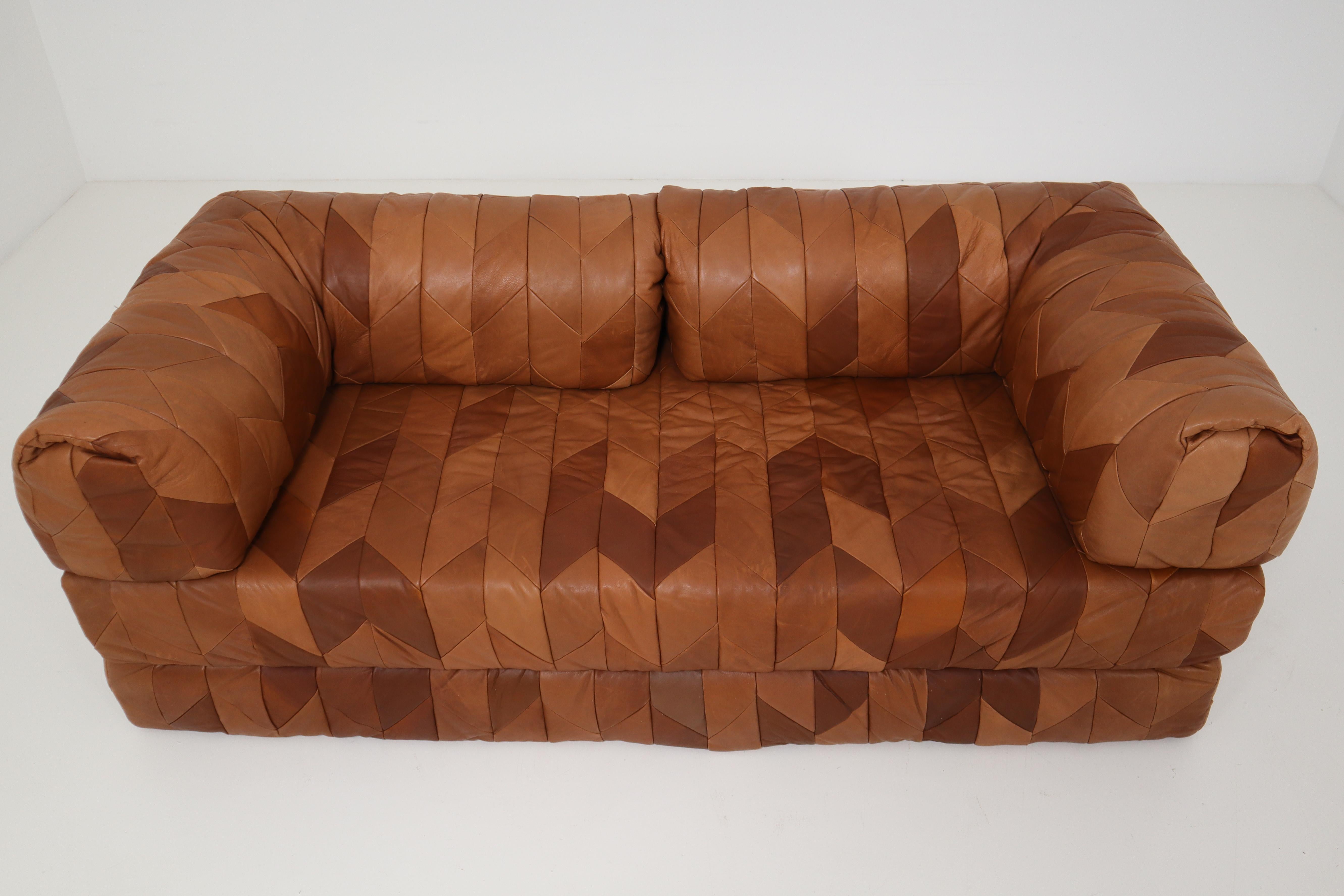 Vintage Cognac Leather Patchwork Daybed and Sofa In Excellent Condition In Almelo, NL