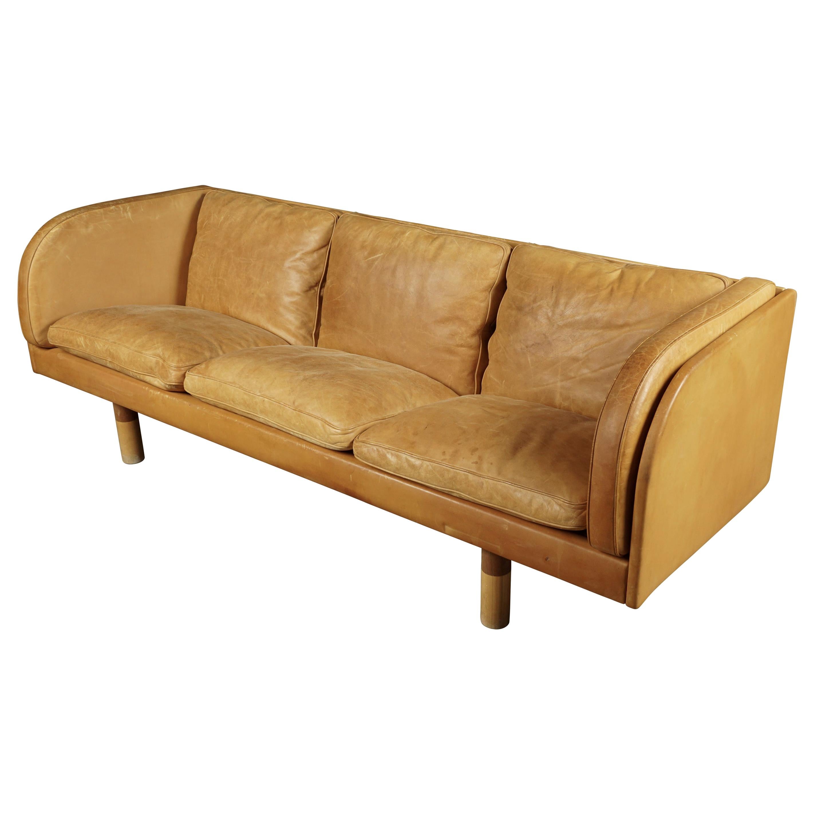 Vintage Cognac Leather Sofa Designed by Jørgen Gammelgaard, Denmark, circa 1980