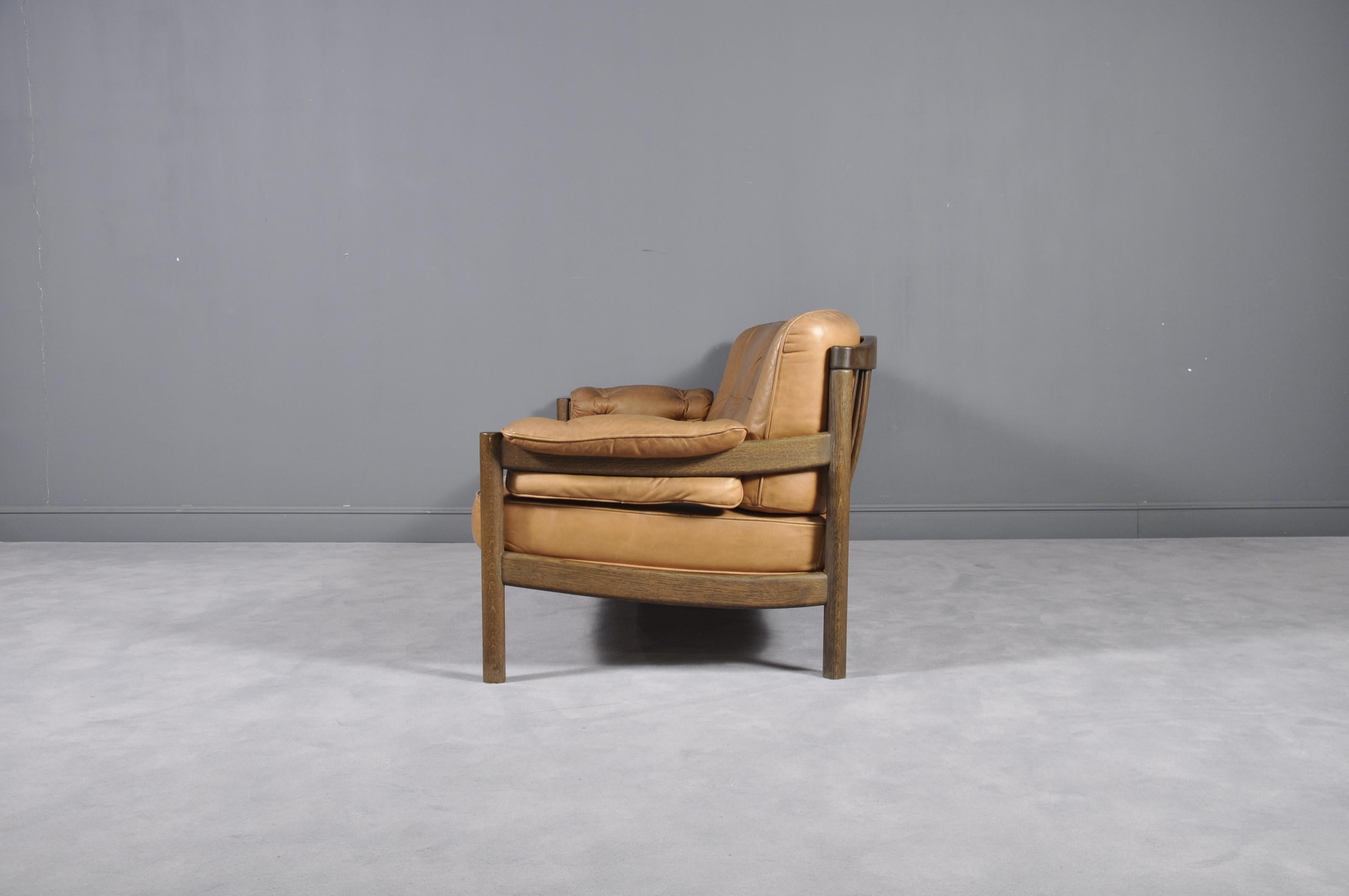 Scandinavian Modern Vintage Cognac Leather Three-Seat Sofa, 1960s