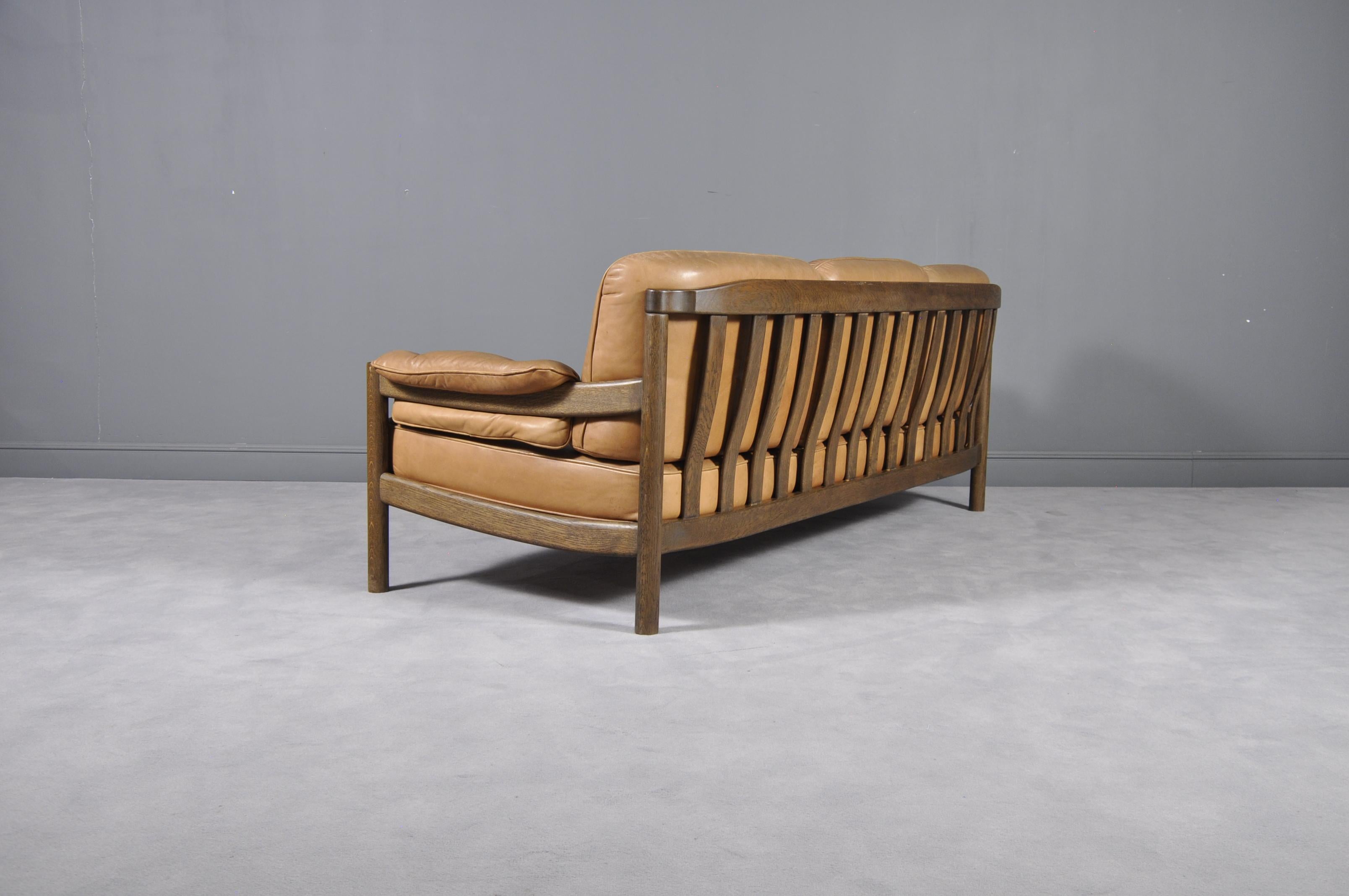 Danish Vintage Cognac Leather Three-Seat Sofa, 1960s