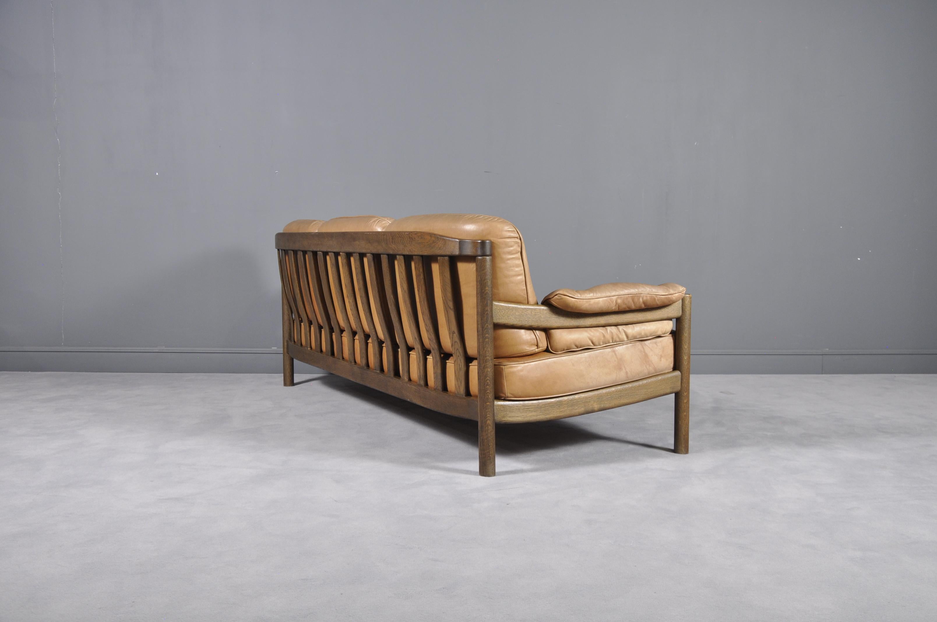 Mid-20th Century Vintage Cognac Leather Three-Seat Sofa, 1960s