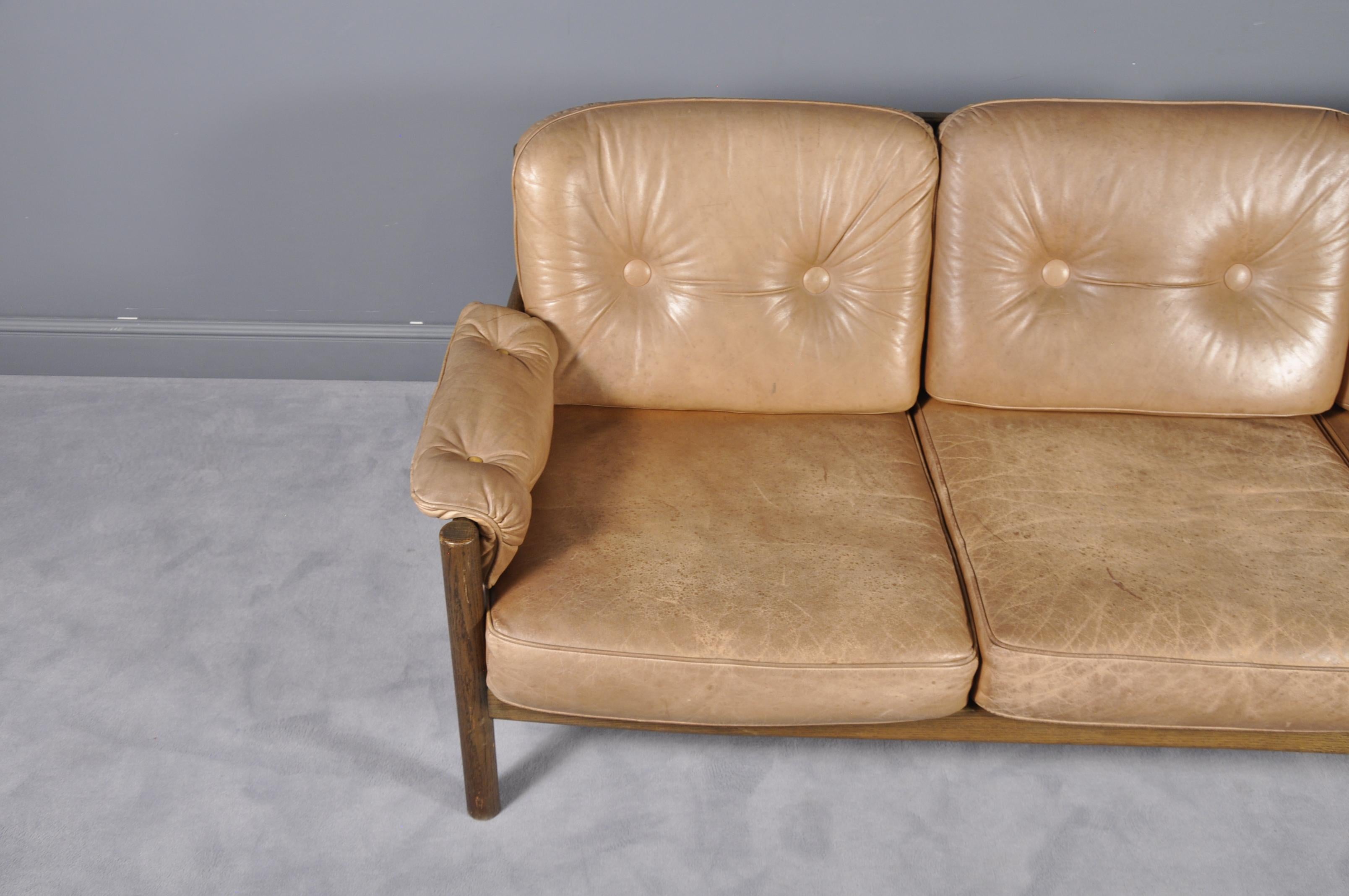Vintage Cognac Leather Three-Seat Sofa, 1960s 1